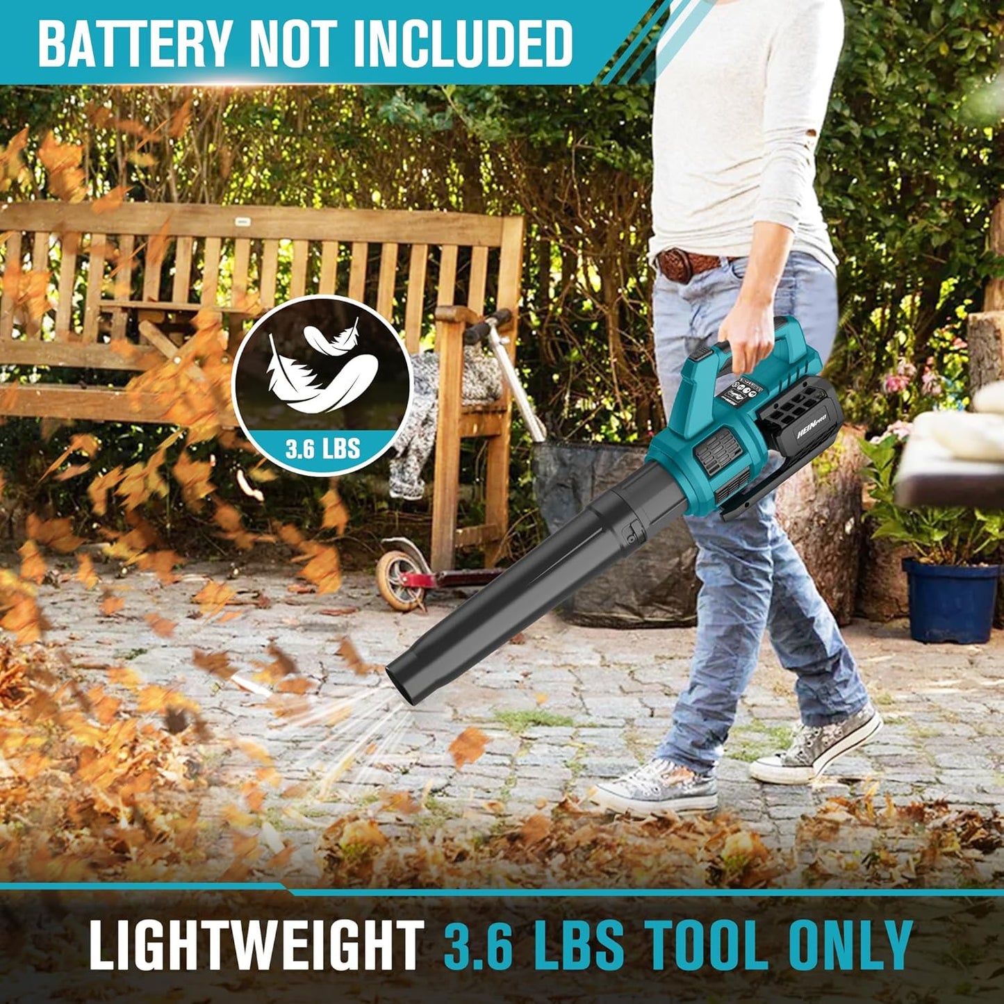 HEINRPO Cordless Leaf Blower Compatible with Makita 18V Battery (Bare Tool) 400CFM Electric Leaf Blower Cordless, Variable Speed, Turbo Mode, Handheld Battery Powered Leaf blowers for Lawn Care