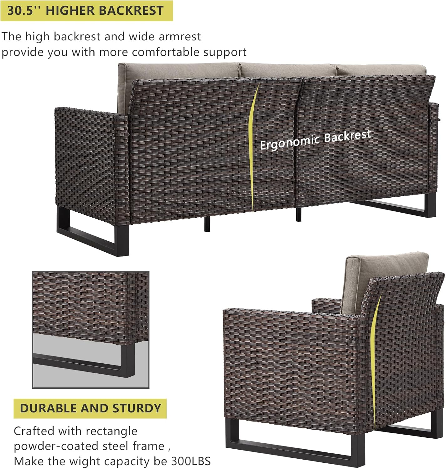 HUMMUH 8 Piece Patio Furniture Set PE Wicker Outdoor Sectional Sofa and Patio Swivel Chairs Outdoor Dining Table Ottomans for Porch,Garden,Backyard,Deck(Brown/Grey)