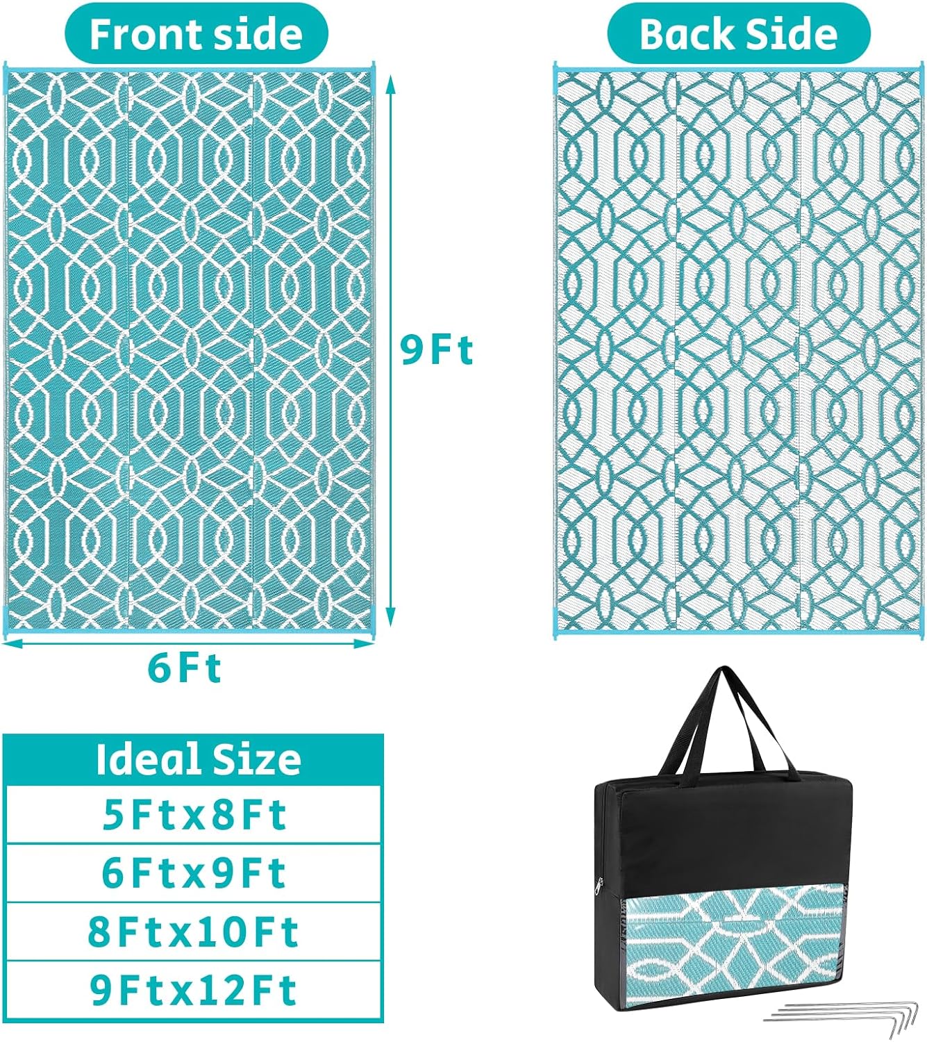 HEBE Outdoor Rug Waterproof 6x9, Reversible Plastic Straw Rug RV Camping Rug, Indoor Outdoor Patio Mat Clearance, Outside Carpet for Porch,Deck,Camper,Balcony,Backyard,Picnic