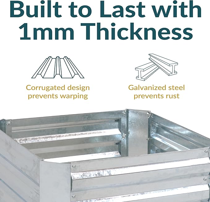 Sunnydaze 11.75" H Raised Metal Garden Bed - Galvanized Raised Garden Bed Outdoor for Vegetables and Flowers - Silver - Square