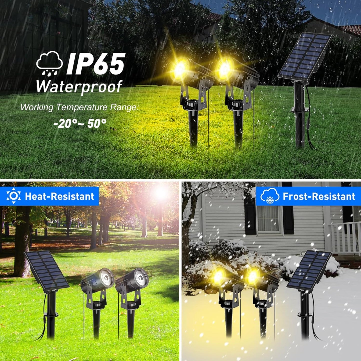 T-SUN Solar Spotlights Outdoor Waterproof, 2-in-1 Solar Landscape Spotlights LED Garden Spot Lights for Yard Tree Garden Pond Pool Area (Warm White)