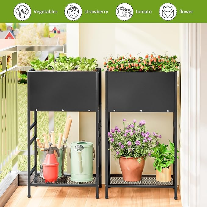 Raised Garden Bed, Raised Planter Box with Legs, Outdoor Metal Elevated Garden Bed, Small Standing Raised Beds Flower Bed for Gardening, Backyard, Balcony, Patio
