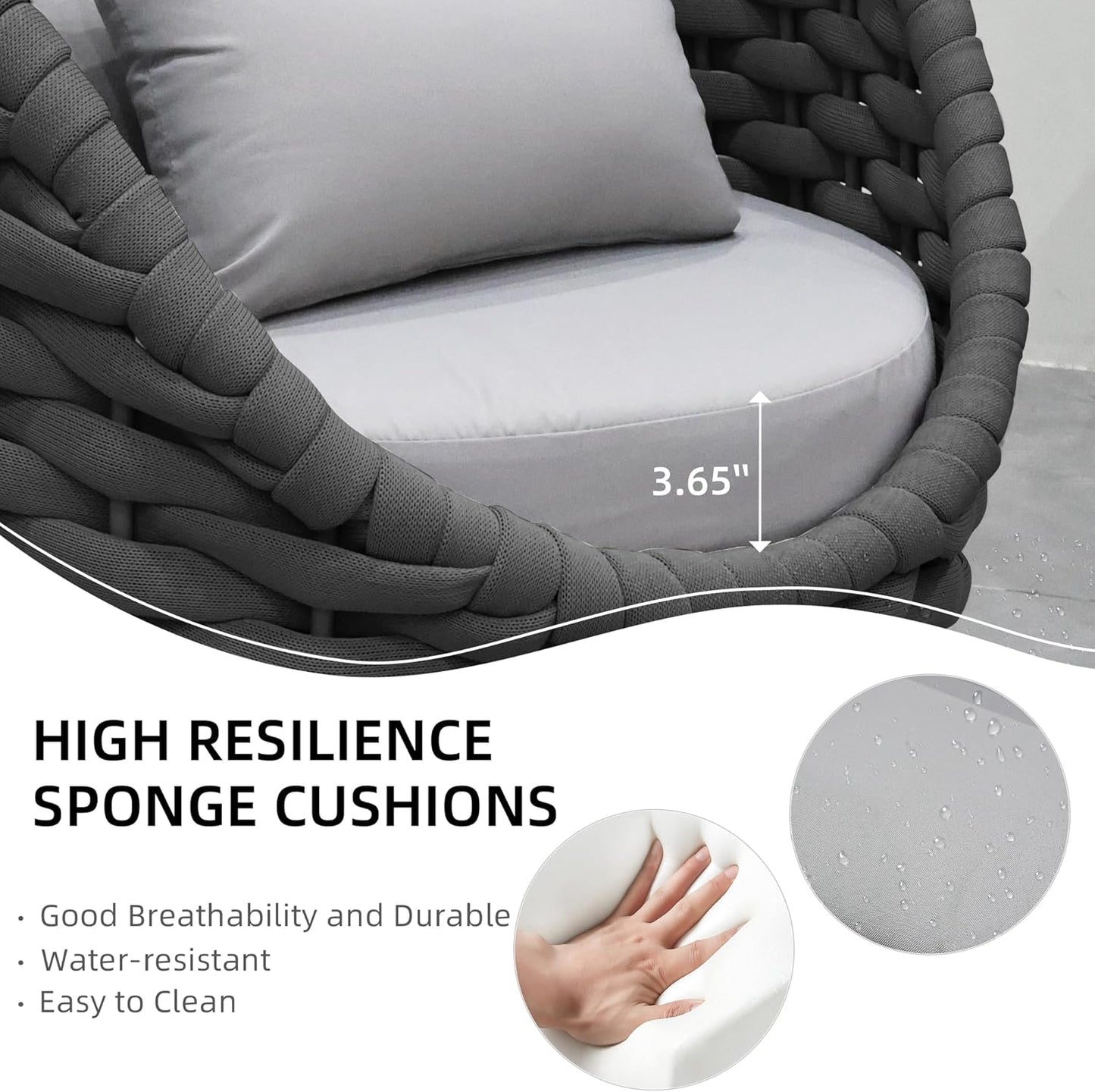 TWT Patio Sofa, All-Weather Textilene Rope Balcony Furniture with Cushions & Pillows, Patio Couch Outdoor Patio Furniture Set for Patio, Balcony, Backyard, Deck, Poolside