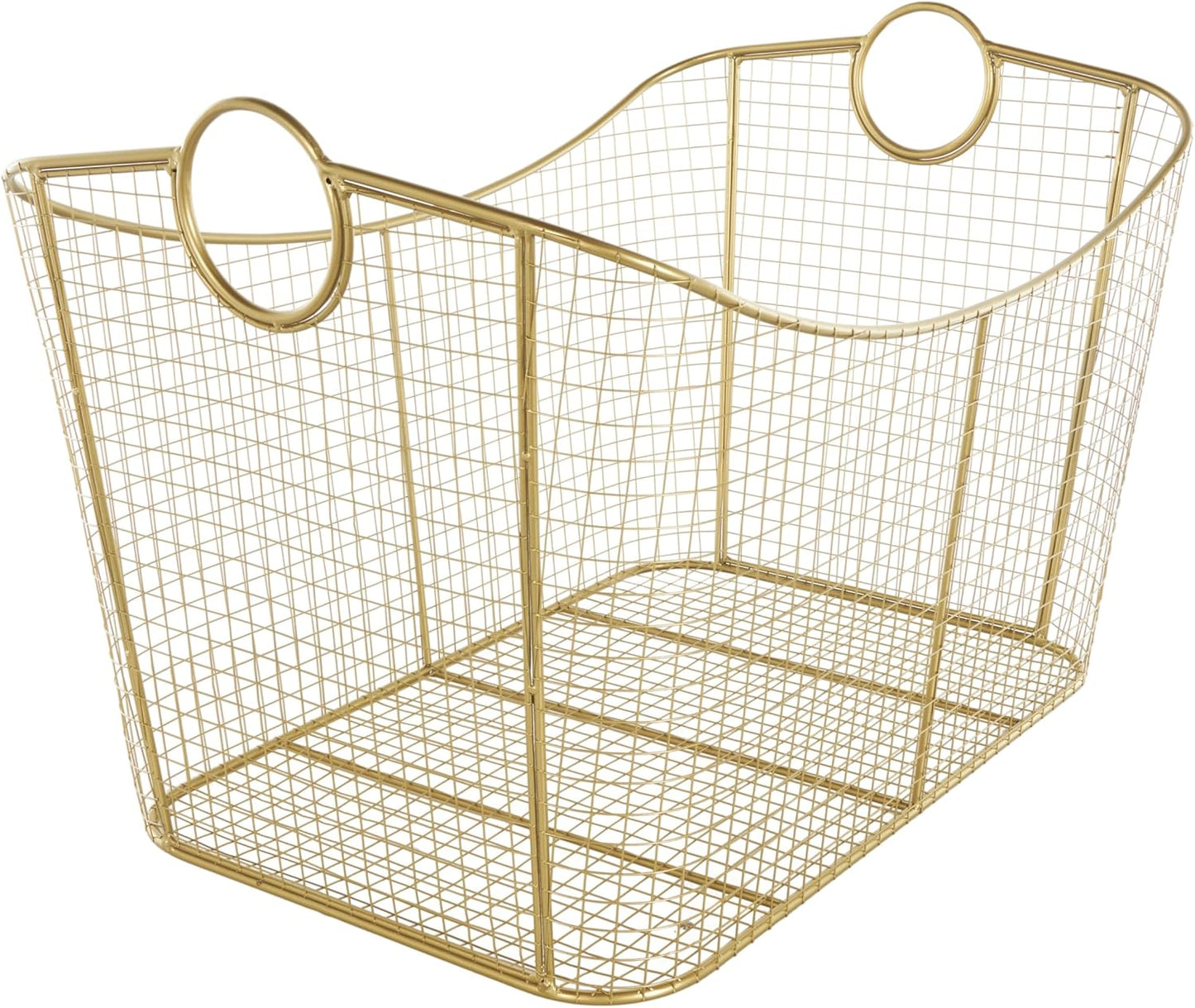 Deco 79 Metal Geometric Decorative and Functional Storage Basket Wire Grid Basket Organizer with Curved Edges Ring Handles, Basket for Storage 30" x 20" x 20", Gold