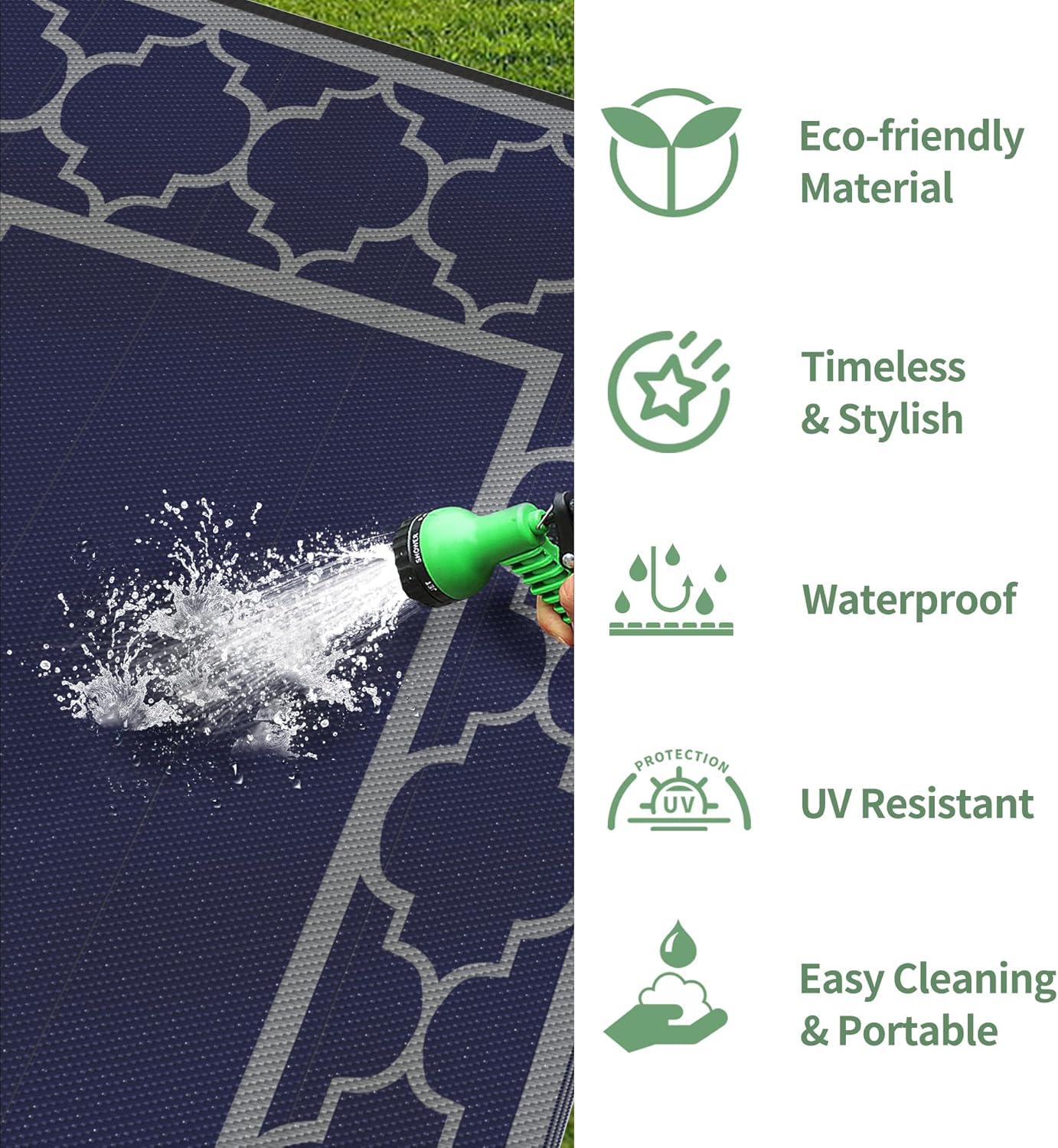 GENIMO 10 'x20 ' Outdoor Rug for Patio Clearance, Waterproof Indoor Outdoor Plastic Straw Rugs Carpet, Reversible Outside Area Rv Mat for Camping, Balcony Porch, Deck, Picnic, Beach (Blue & Grey)