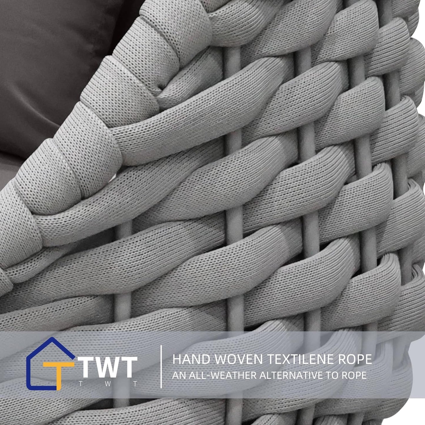 TWT 4 Pieces Patio Sofas All-Weather Teslin Rope Balcony Furniture with Dark Grey Cushions & Pillows, Patio Couch Outdoor Patio Furniture Set for Indoor, Balcony, Backyard, Deck, Poolside