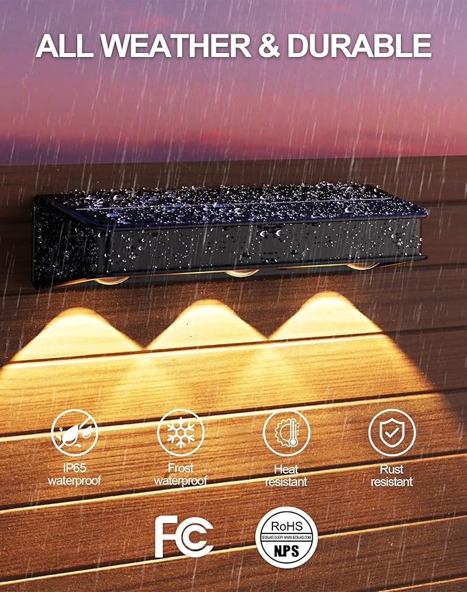 Solar Fence Lights 10 Pack, Outdoor Fence Light with 11 Modes RGB Color Glow LED Solar Lights, IP65 Outdoor Waterproof Wall Light, for Patio/Backyard/Deck/Fence/Railing