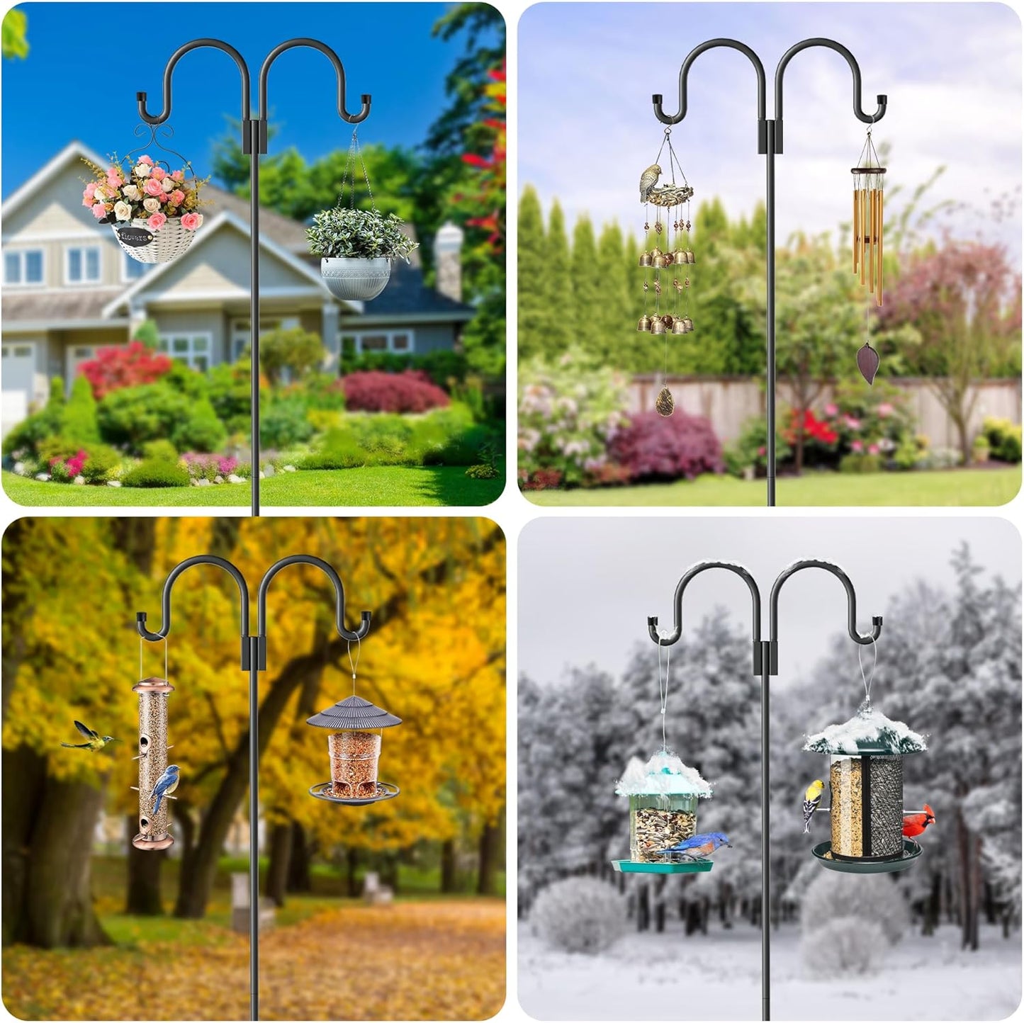 Shepherd Hooks for Outdoor, 2 Pack 95 Inch Bird Feeder Pole with 5 Prongs Base for Hanging Lantern, Hummingbird Feeder, Lightweight Plant, Shepherds Hook for Bird Feeders for Outside