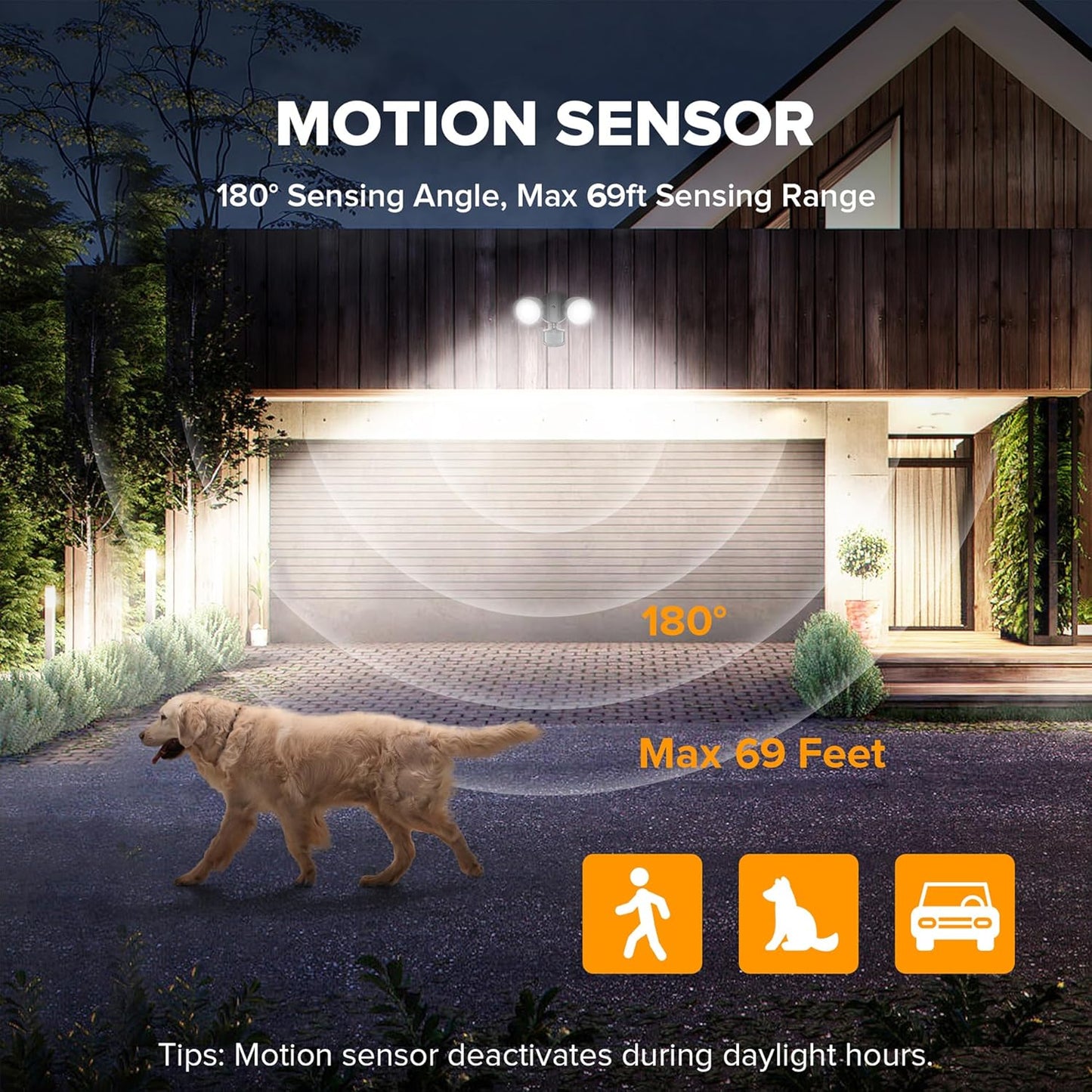 UME 2 Pack 32W 3500 Lumen LED Security Lights Motion Sensor Light Outdoor, 5000K Daylight, IP65 Waterproof, Dusk to Dawn, Motion Detector Flood Light for Garage, Yard, Porch-Black