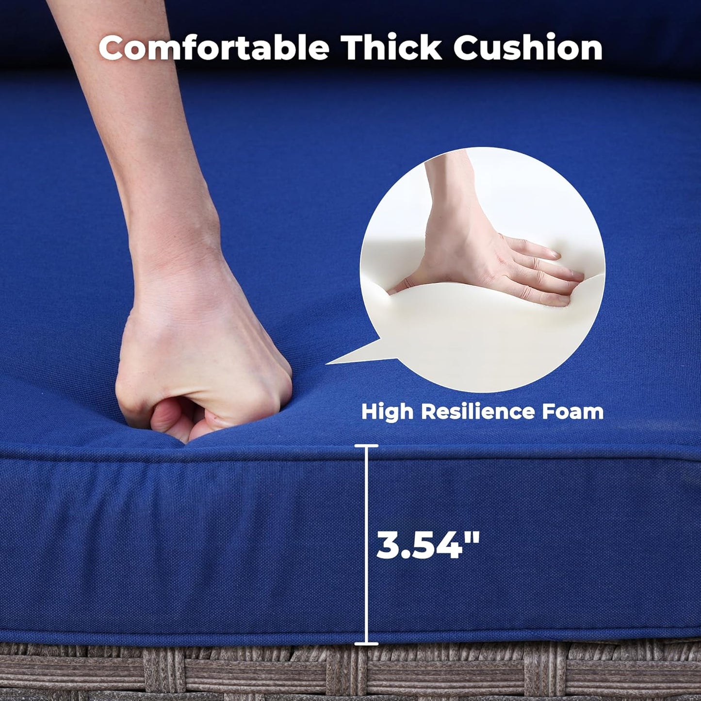 ovios 9 Pieces Patio Furniture Set, Outdoor Wicker Sectional Sofa with 30" Fire Pit Table Swivel Chair, Modern Modular Deep Seat Rattan Couch Conversation Sets, Navy Blue