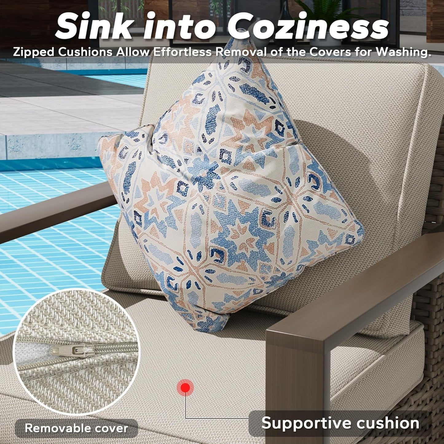 Outdoor Swivel Rocker Patio Metal Chairs Set of 2 - Porch Furniture 2 Pieces 360 Degree Glider Rockers Rattan Chairs with Washable Cushion & Metal Steel Rectangular Framed Armrest, Beige