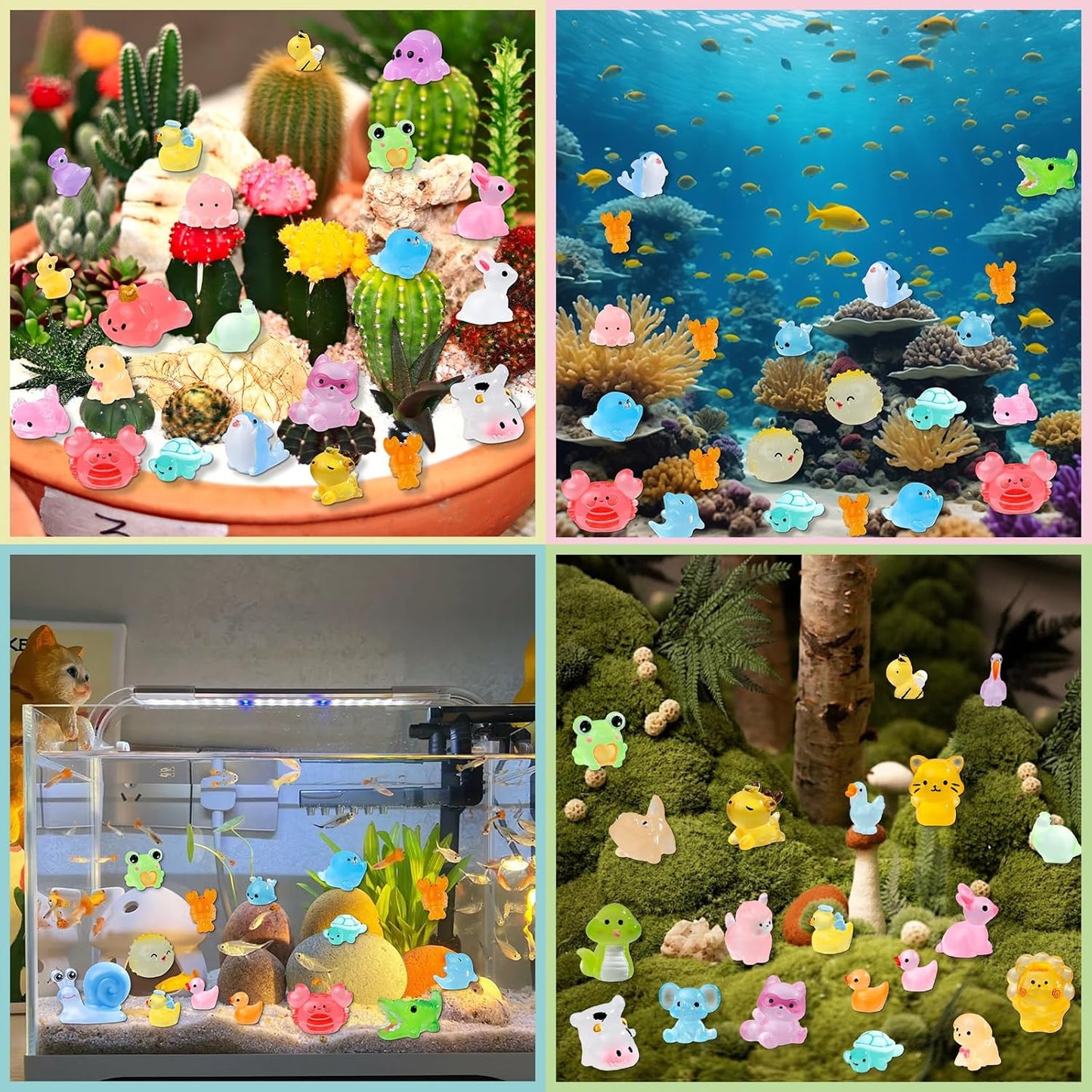 52Pcs Luminous Mini Resin Animals 52 Styles Miniature Glow in the Dark Resin Animal Figures to Hide Tiny Small Little Ducks Turtles Dinosaurs and Frogs for Micro Landscape Dollhouse Fairy Garden Decor