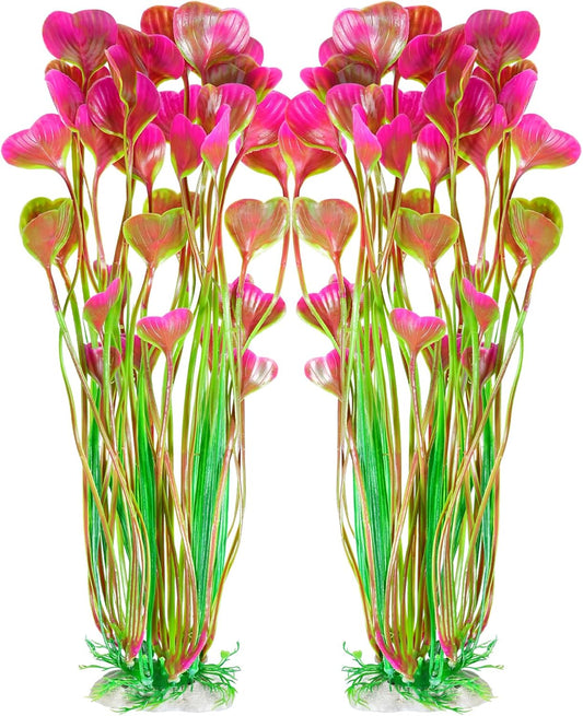 AQUANEAT Artificial Fish Tank Plants, Plastic Aquarium Accessories Large, 15.5 inch Red Decorations, 2pcs