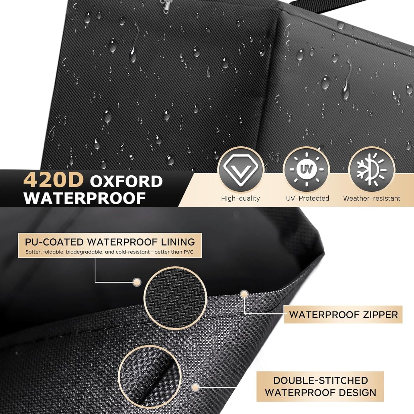 Extra Large Patio Outdoor Cushion Storage Bag Waterproof 68" L x 30" W x 20" H Outdoor Cushion Furniture Storage Bag with Handle and Protective Zipper (Black, 1 Pack)