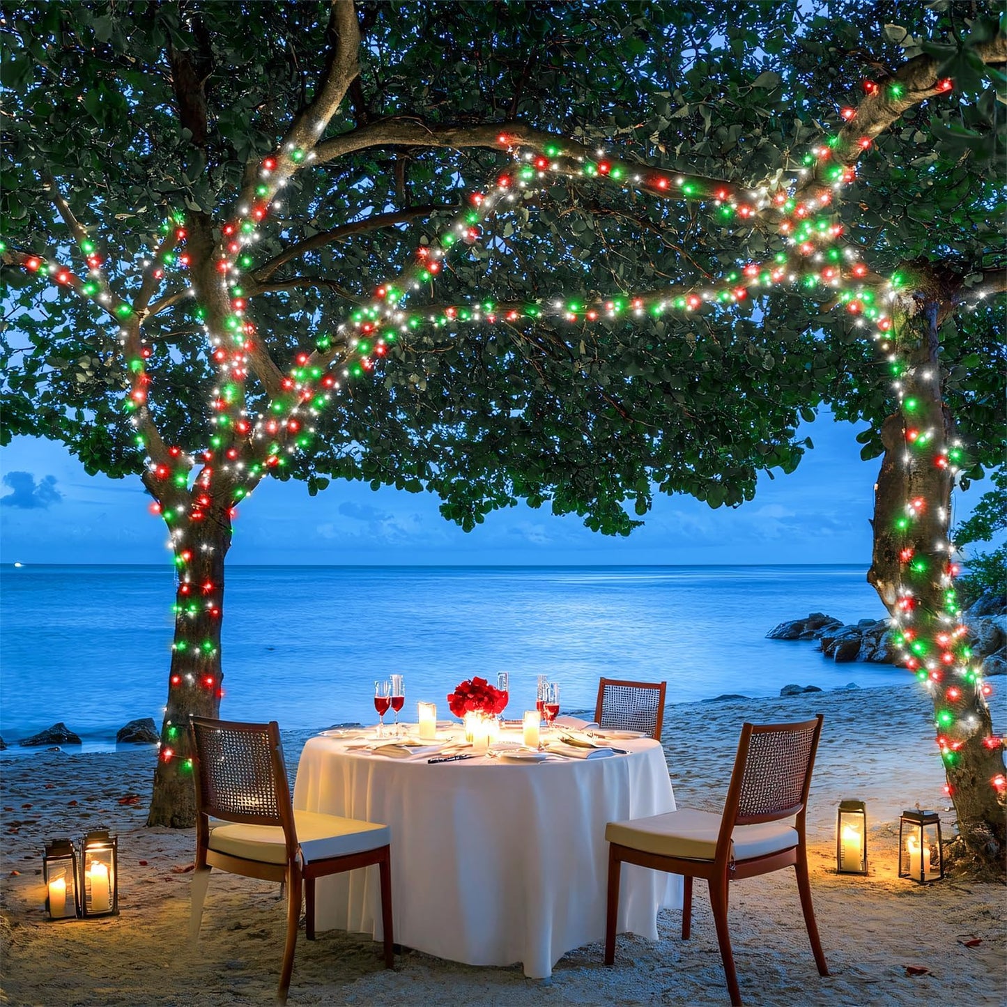 JMEXSUSS Connectable Red White and Green Christmas Lights, 8 Modes 100 LED Twinkle String Lights Indoor, Clear Wire Plug-in String Lights Outdoor Waterproof