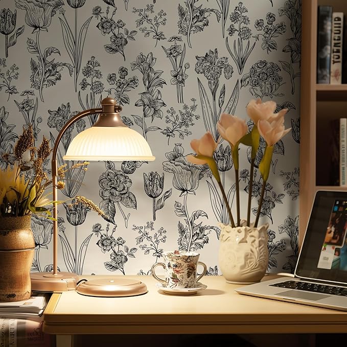 Dimoon 393"x17.3" Floral Peel and Stick Wallpaper Beige Contact Paper Waterproof Wallpaper Delicate Vintage Flower Thicken Plant Self Adhesive Removable Wall Covering Shelf Liner Decal Vinyl Roll