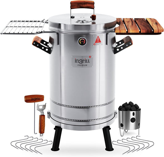 Charcoal Grills - 25 lbs Stainless Steel Smoker Grill 3-in-1 for Cooking & Home BBQ - Portable Vertical Smoker Barrel for Outdoor Grilling & Camping - Meat Grill with Thermometer & Accessories