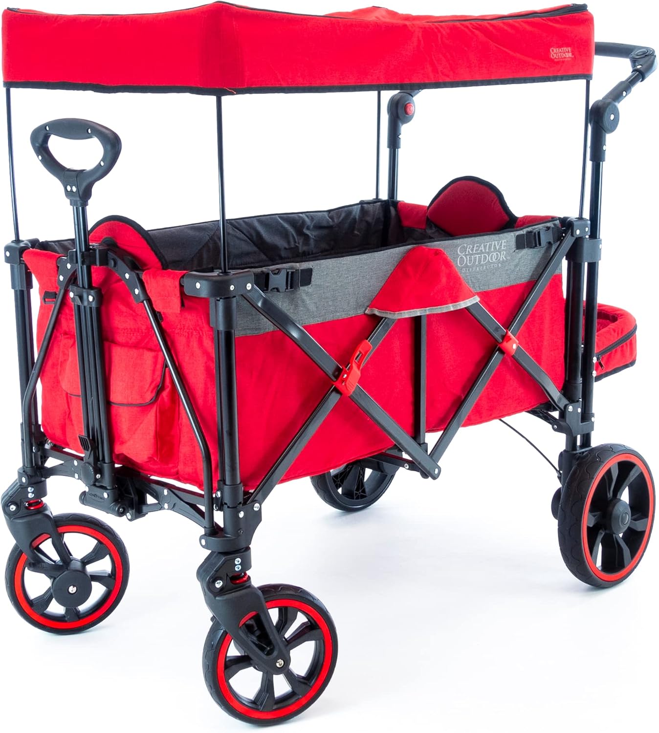 Creative Outdoor Push Pull All-Terrain Collapsible Folding Stroller Wagon for Kids, 150lbs Weight Capacity, Platinum Series, Beach, Park, Garden & Tailgate, (Red)