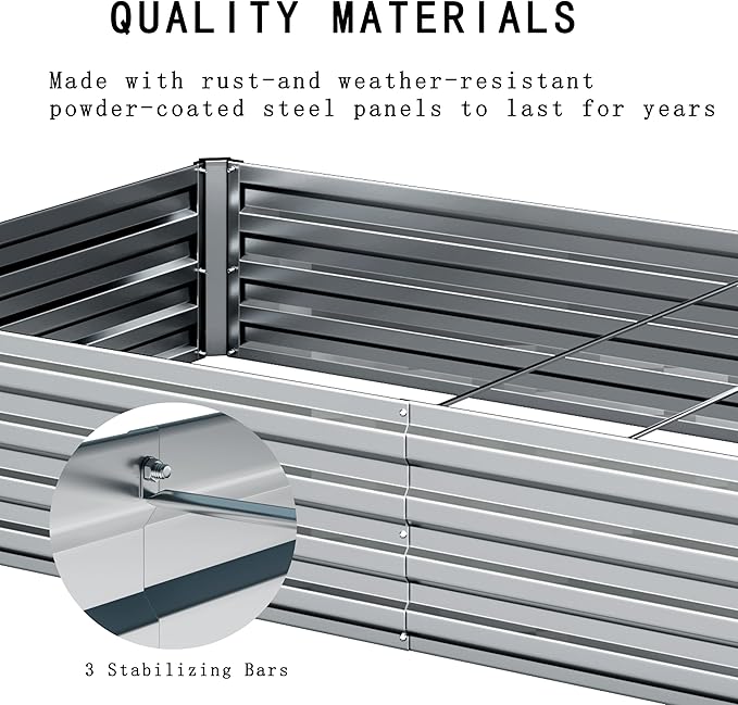 2 Pcs 8×2×1FT Galvanized Raised Garden Bed，Metal Planting Box for Outdoor Vegetable, Herb,Planter Gardening (Silver)