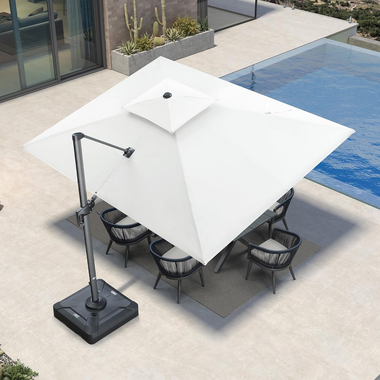 PURPLE LEAF Cantilever Umbrella 9' X 12' Outdoor Patio Rectangular Double Top Large Heavy Duty 360° Rotation Offset Umbrella for Outside Deck Backyard Garden Pool Canvas Natural