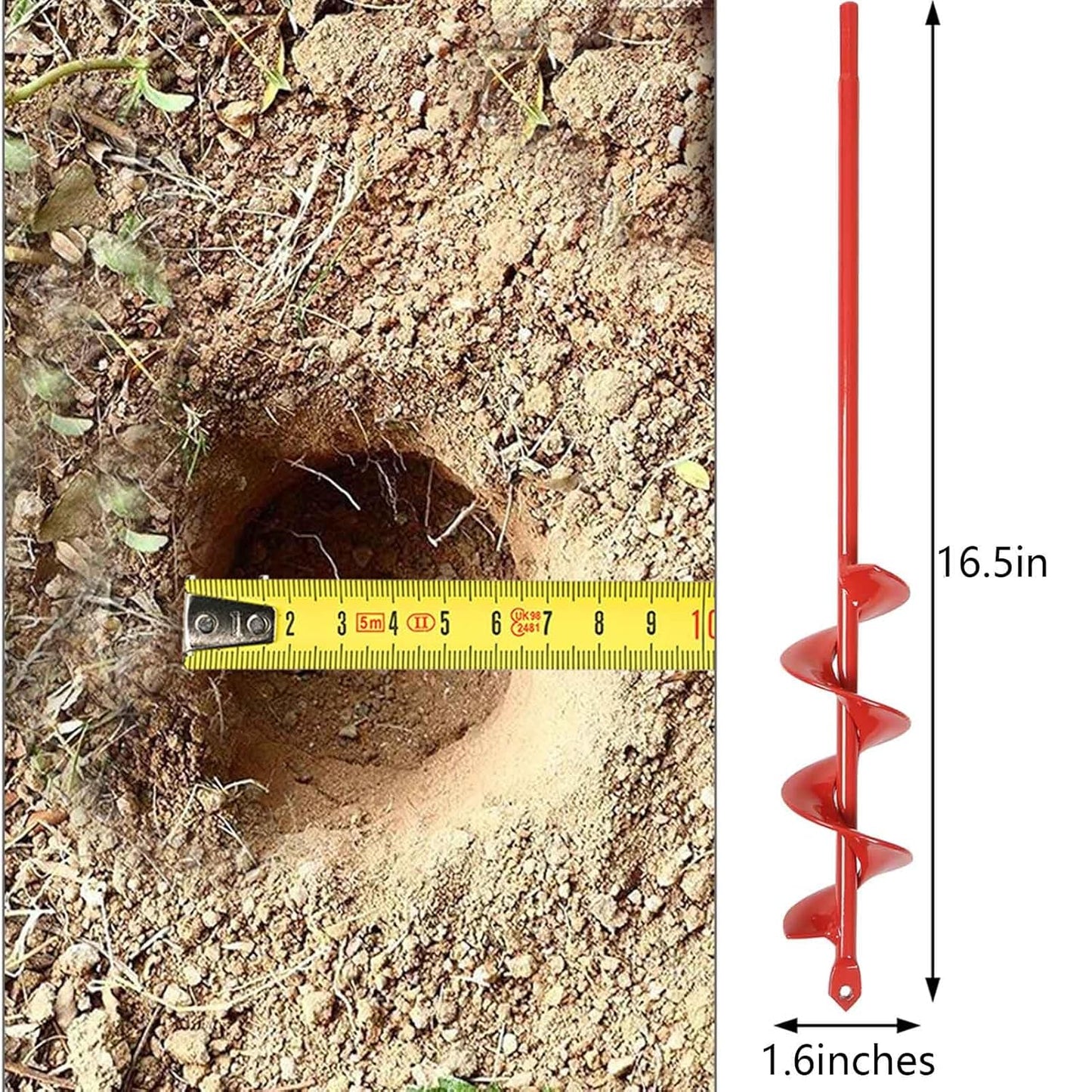 TCBWFY Auger Drill Bit for Planting 1.6x16.5inch Extended Length Garden Auger Spiral Drill Bit for Planting Bulbs Flowers,Post Hole Digger for 3/8”Hex Drill