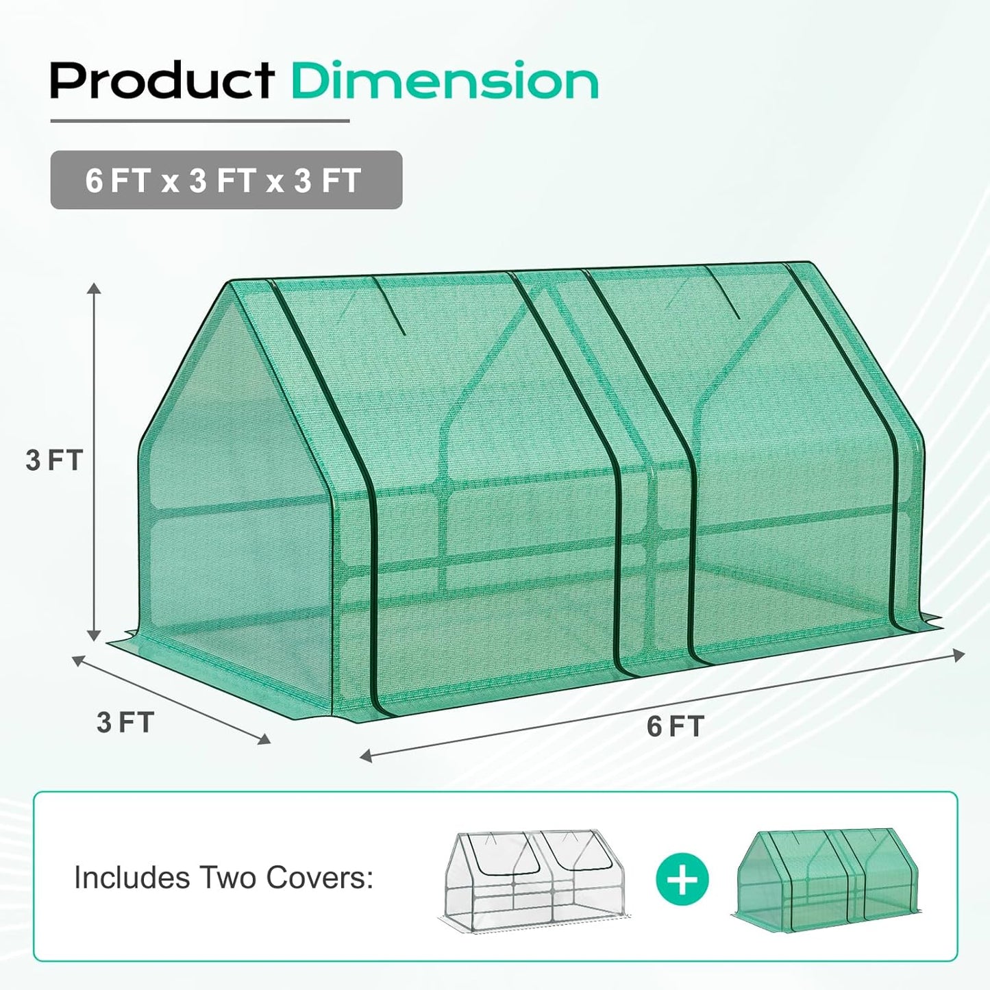 BPS 6x3x3 ft Mini Garden Greenhouse with Dual Covers (PE & PVC) Waterproof, UV-Protected Portable Grow Tent for Flowers, Vegetables, and Herbs in All Seasons