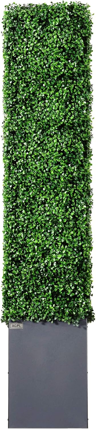 AGPL Artificial Boxwood Hedge Wall with Dark Gray Stainless Steel Planter Box(64" H 48" W 12" D) Privacy Wall Backdrops