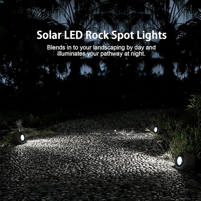 Solar Rock Lights, 4 Pack Solar Powered Waterproof LED Spotlights Decorative for Outdoor Garden, Pathway, Walkway, Yard, Landscape, Patio