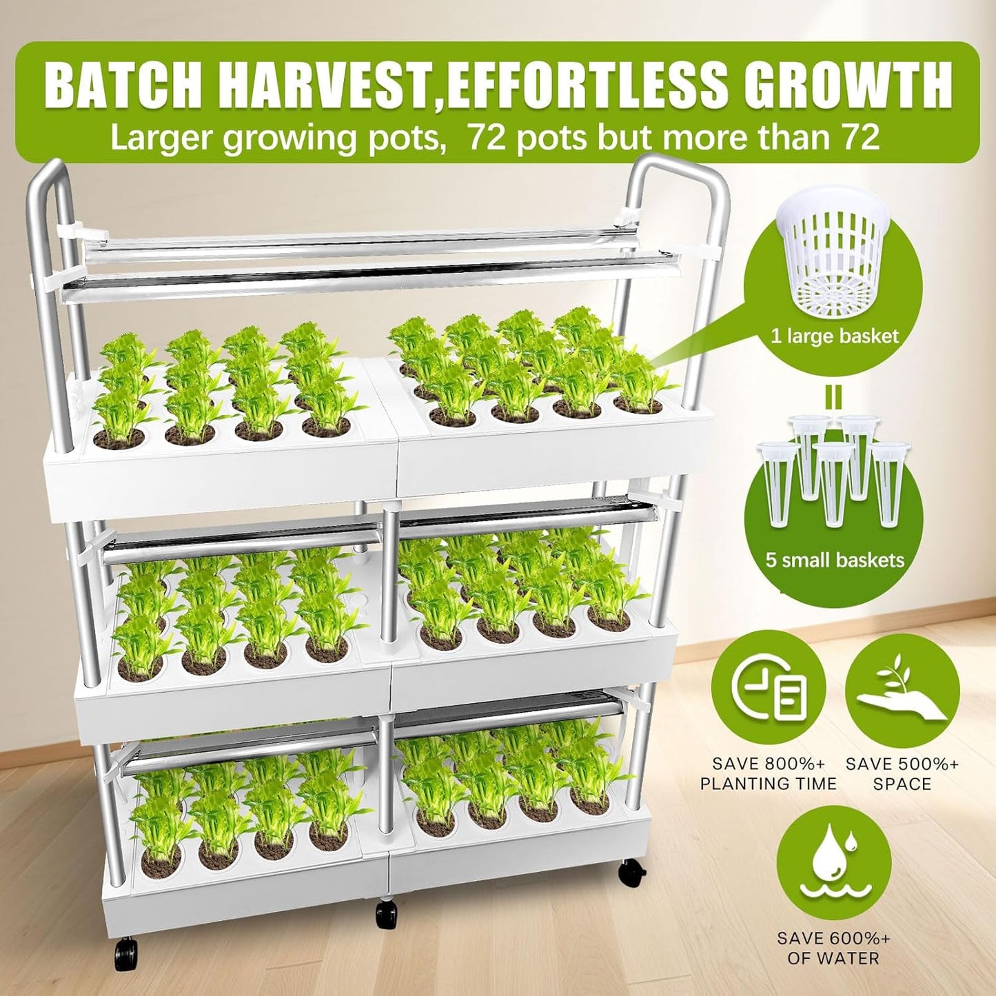 Large 3-Tier Indoor Hydroponics System Kit with Grow Lights, Double Water Pump Indoor Garden, and 72 Large Pods for Vegetables Herbs Microgreens