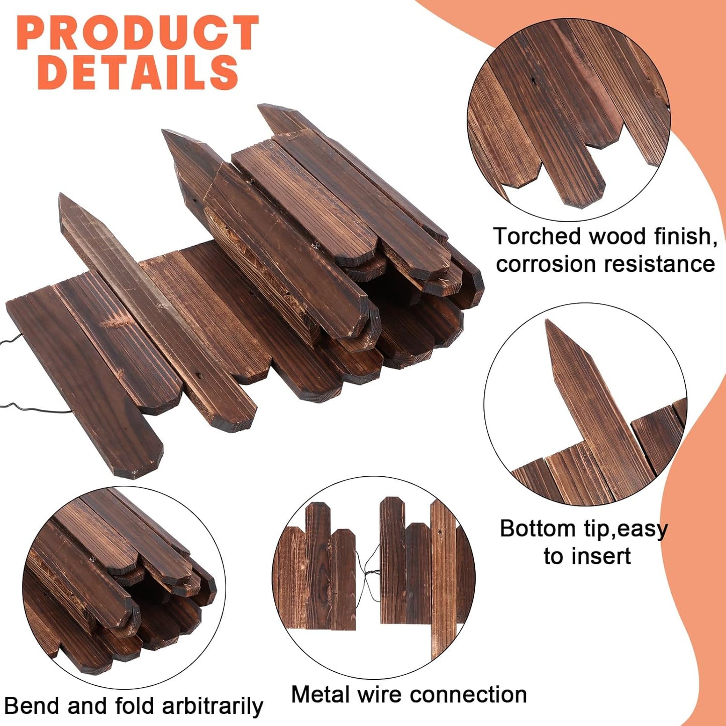 Soaoo 4 Pack Wood Garden Edging Border Outdoor Landscape Edging Flexible Decorative Garden Fence Border with White Gloves for Lawn Yard Tree Flower Bed Pathway (Brown)