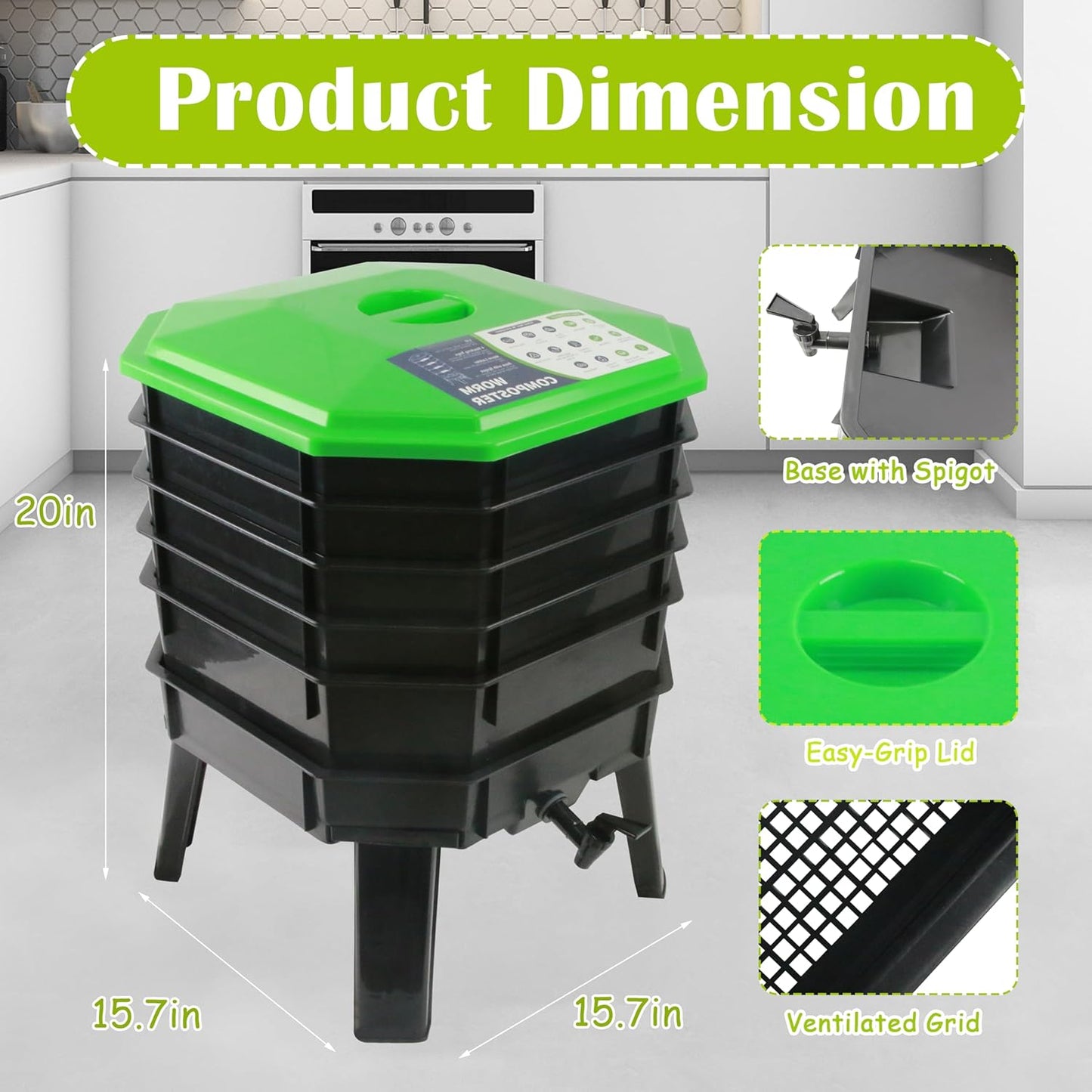 5-Layer Tray Worm Composter, Sustainable for Both Indoor & Outdoor, Worm Compost Bin for Vermicomposting Starter, Recycling Food Wastes