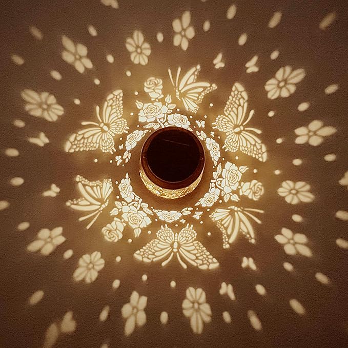 Butterfly Solar Lanterns Outdoor Waterproof Rose Garden Decor Gifts for Women Mom Grandma Hanging Solar Lights Metal Solar Decoration Outside for Yard, Patio, Backyard, Porch