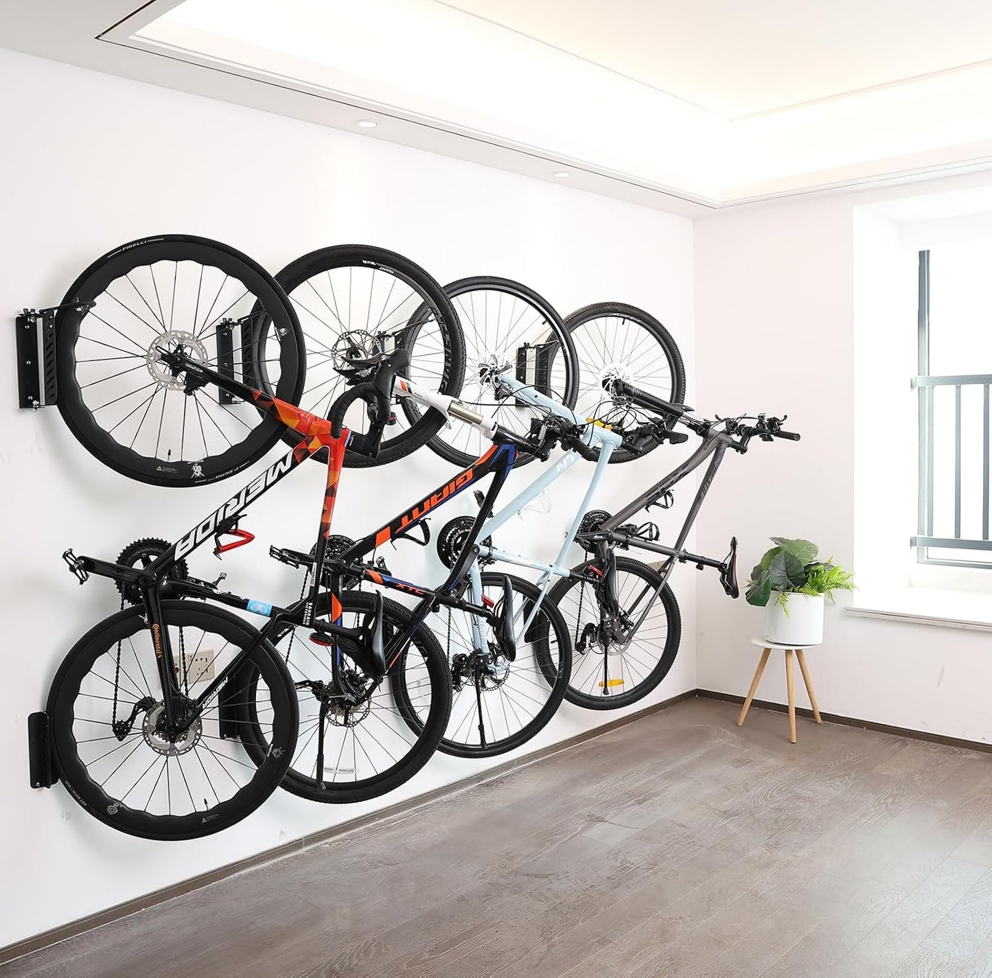 Bike Wall Mount Vertical, Swivel Bike Hangers For Garage, Bike Rack Garage Wall, Bicycle Hooks, Garden Indoor Outdoor Storage, All Metal (4Pack)