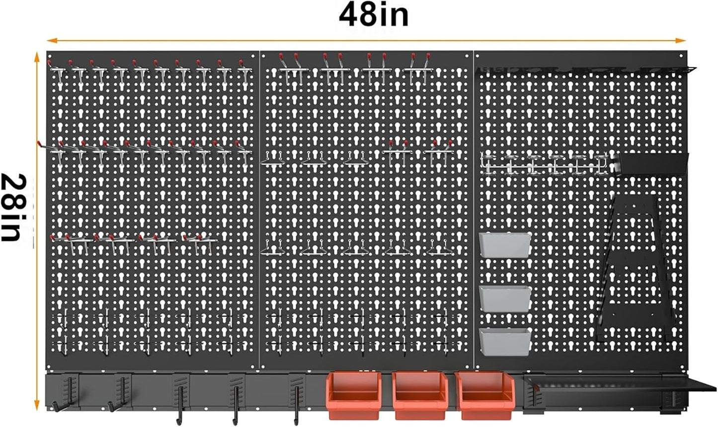 TORACK Metal Pegboard Wall Organizer System for Garage, 109PCS Pegboard Accessories Organizer Kit with Pegboard Bins, Hooks, Peg Locks, Pegboard Storage System for Workbench(Black)