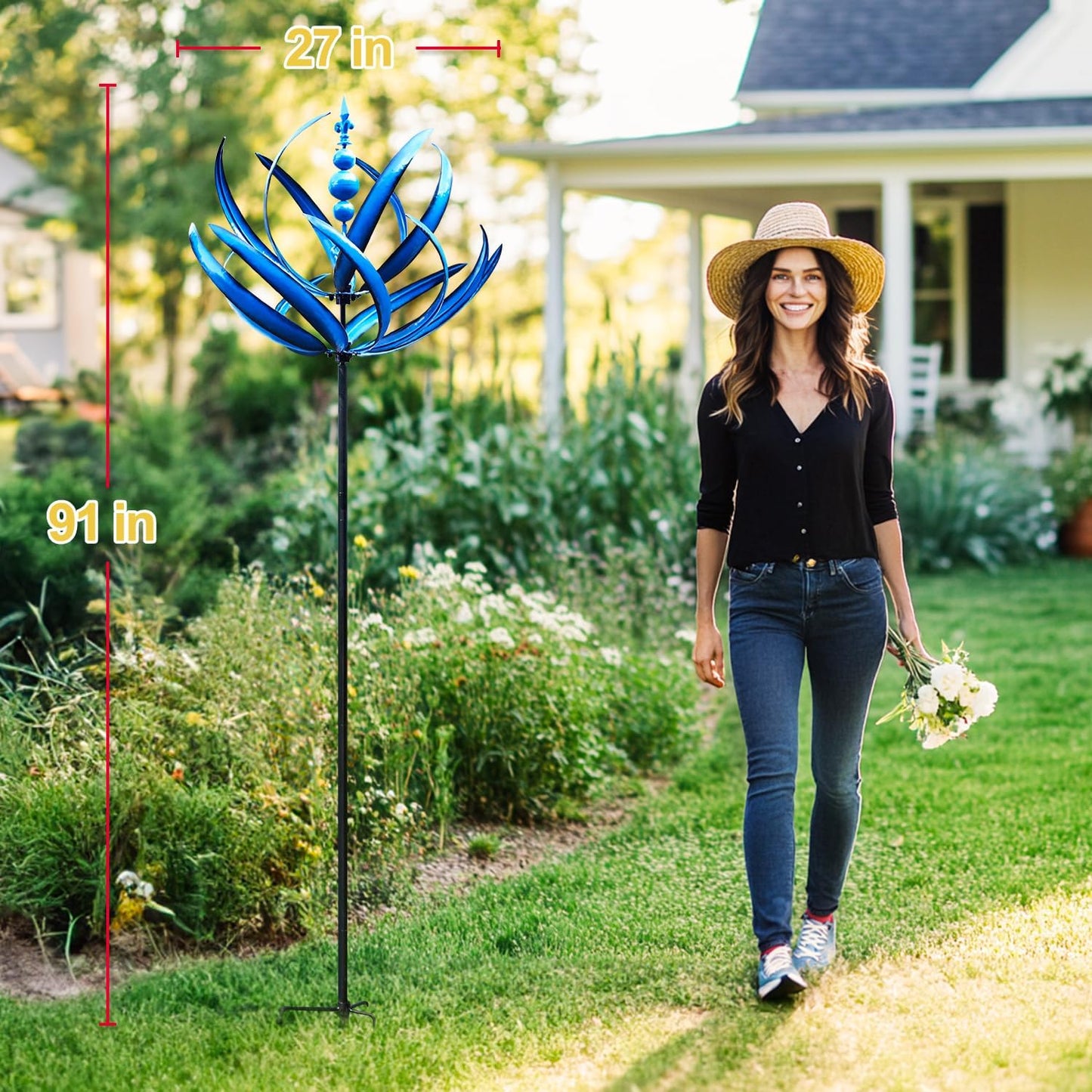 LimeHill Wind Spinner for Yard and Garden - Large Metal Kinetic Wind Sculptures, Yard Art Outdoor Decor (27 x 91 inches)