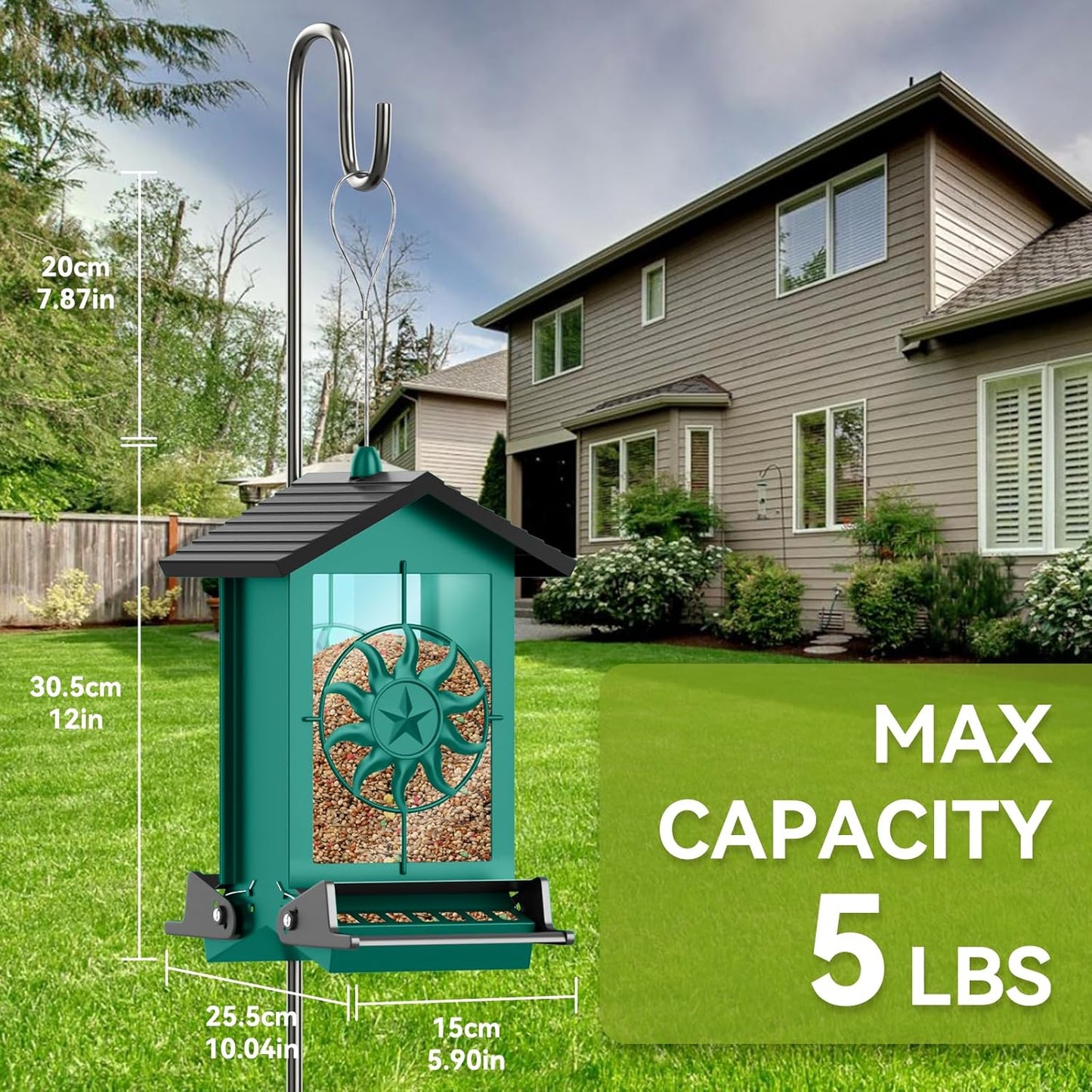 Squirrel Proof Bird Feeders for Outdoors, 5LBS Large Capacity Metal Wild Bird Feeder with Bilateral Weight-Activated Perches, Anti Squirrel Bird Feeders for Outside Finch, Cardinal, Blue Jay (Green)