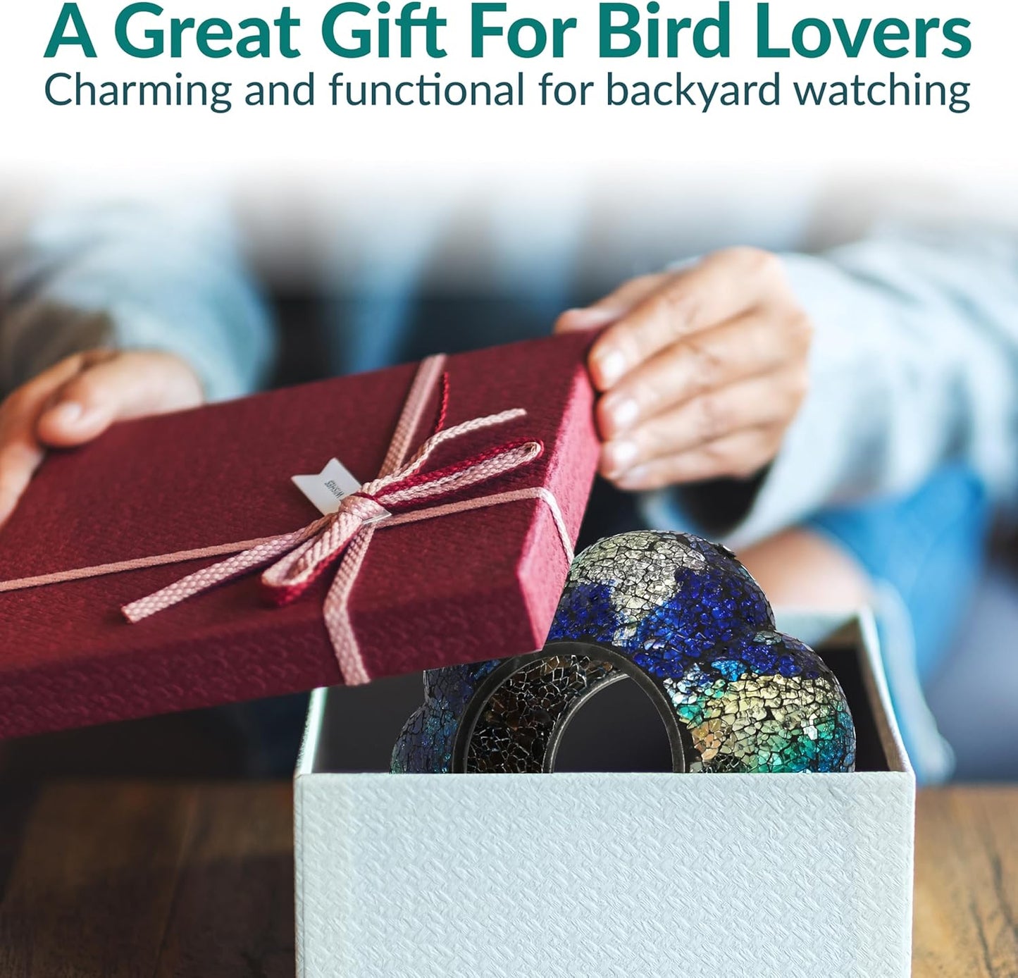 Sunnydaze 10-Inch Glass Mosaic Hanging Bird Feeder for Outdoors - Fly-Through Wild Bird Feeder - Indigo Flower Mosaic