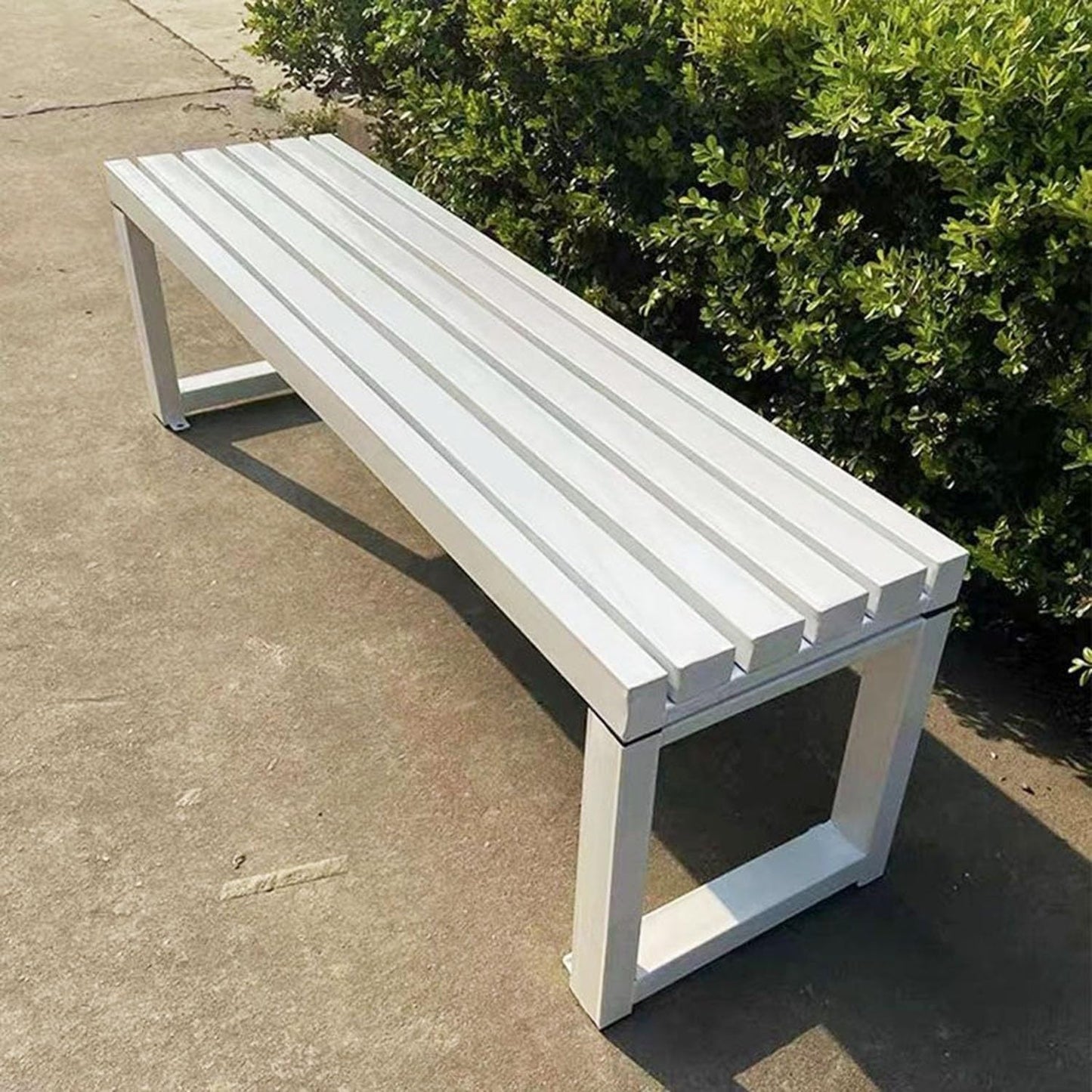 Weatherproof Metal Dining Bench, Outdoor Bench Backless Patio Bench 2-Person Farmhouse Bench Garden Bench for Kitchen, Living Room, Entryway(White,59in)