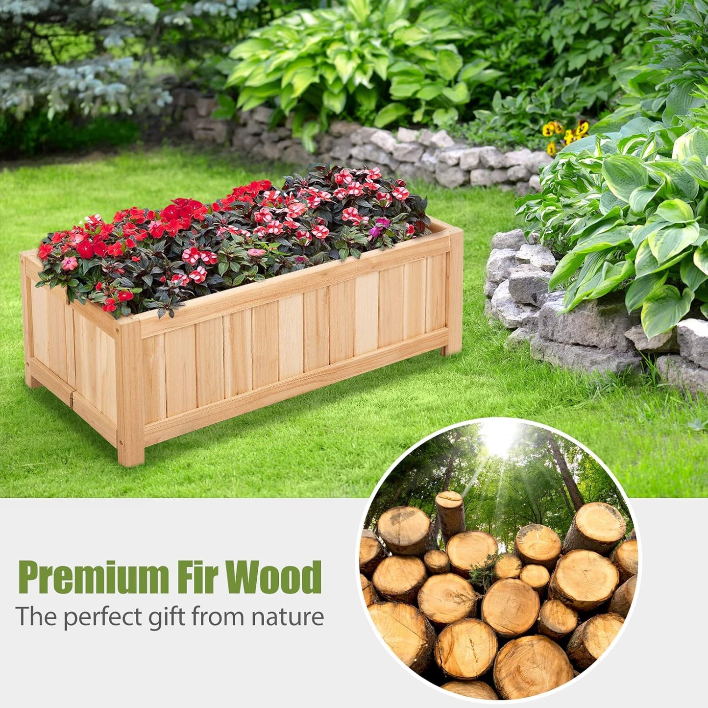 COSTWAY Wooden Planter Garden Bed, Folding Planter Box with Drainage Holes for Vegetables, Herbs, Fruits & Flowers, Outdoor Indoor Raised Planting Bed for Patio, Backyard, Lawn, 27.5"L x 12"W x 10"H