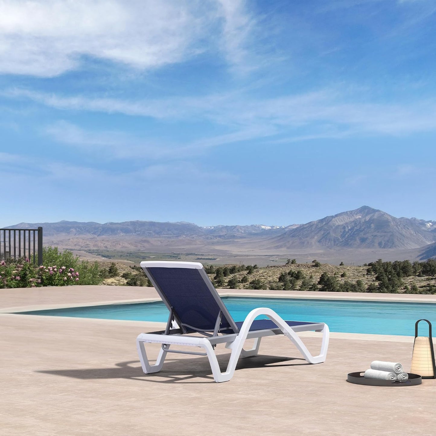 PURPLE LEAF Patio Chaise Lounge Chair Outdoor Plastic Textilene Sun Bathing Recliner Tanning Pool Lounger with 6 Adjustable Position for Outside Beach in-Pool Lawn Poolside, Blue