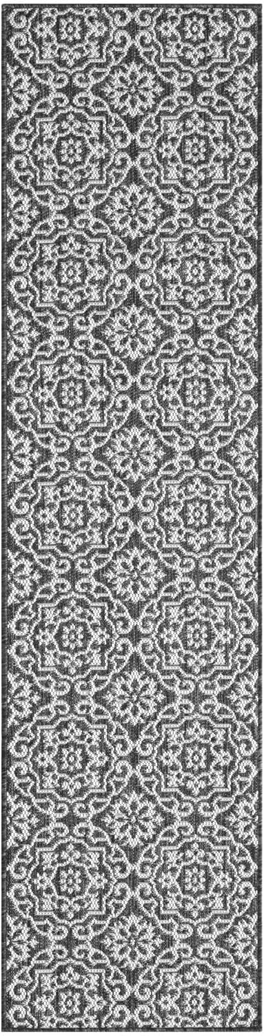 Nicole Miller New York Patio Country Julia Transitional Geometric Indoor/Outdoor Runner Area Rug, Black/Grey, 1'9"x7'2"