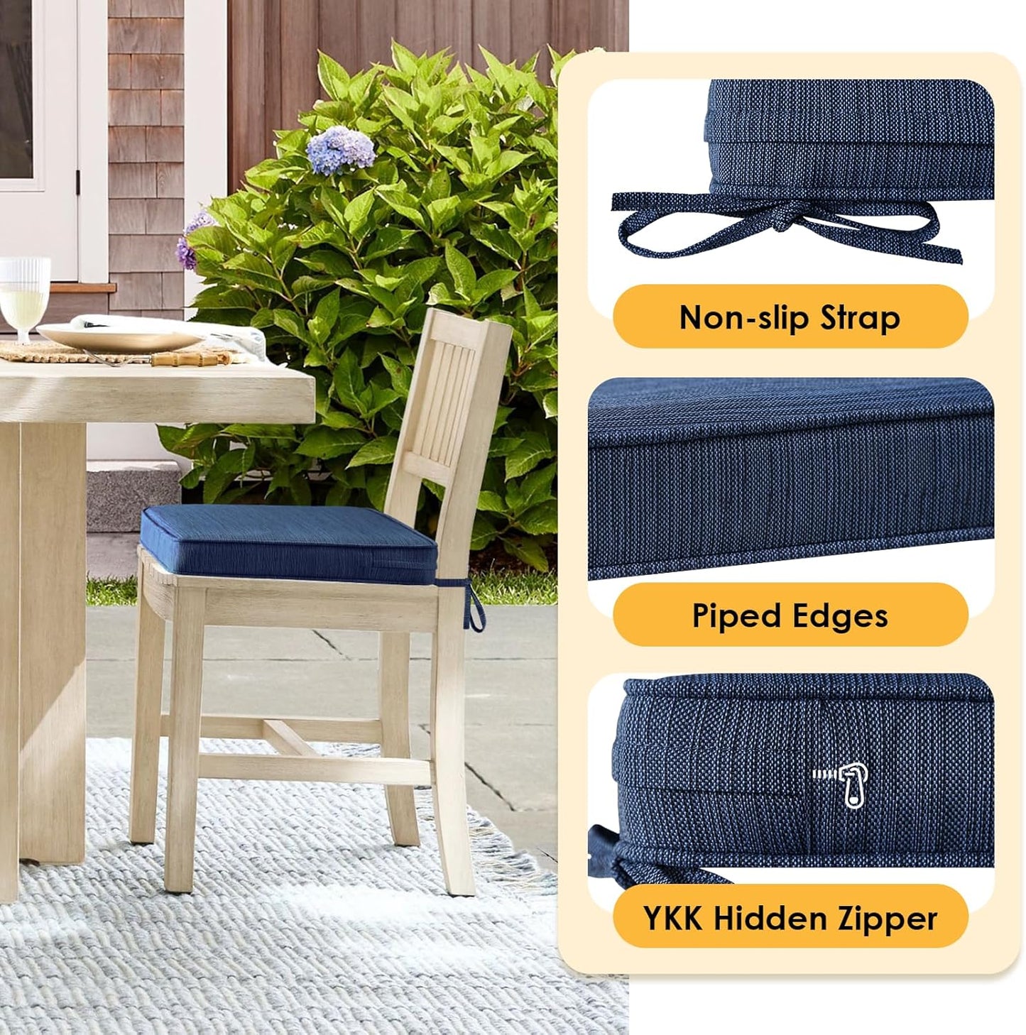 Outdoor Square Corner Seat Cushion, 18.5"x16"x3", Set of 4, Non Slip Seat Cushion Pads with Removable Cover for Patio Furniture, Garden Yard Lawn, Navy