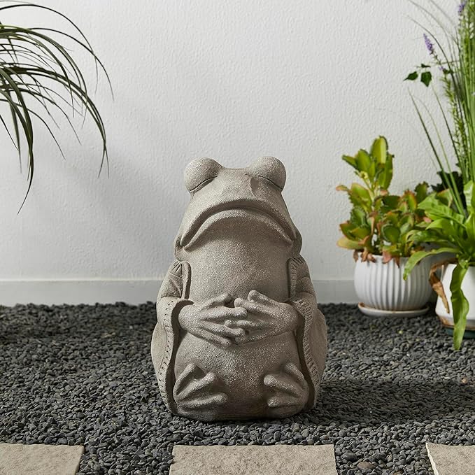 Glitzhome MGO Faux Concrete Zen-Style Frog Garden Statue Indoor and Outdoor Decoration, 16.75" H