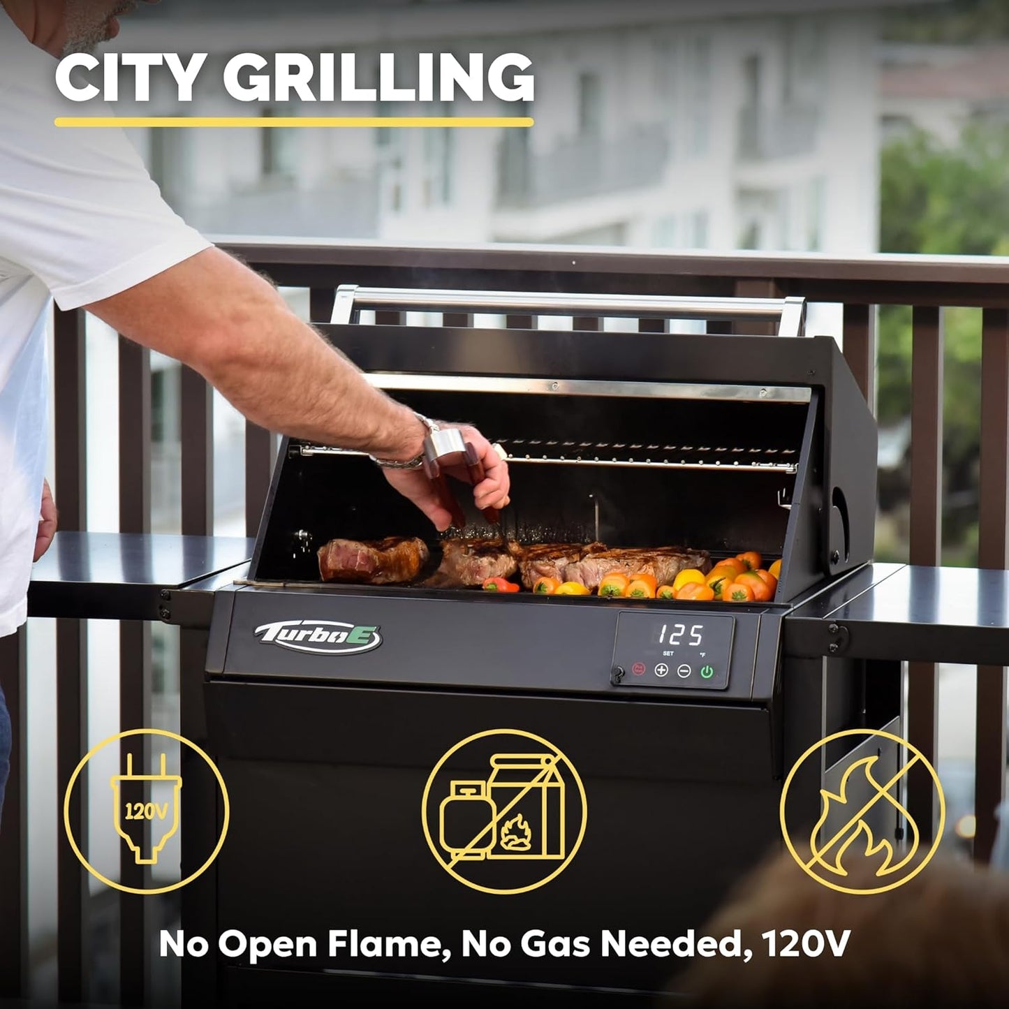 Turbo E Outdoor Electric Grill by PLUGNGRILL - High-Power 1700W Infrared Grill Technology - 24-Inch Smart BBQ Grill with Probe & Digital Display for Precise Cooking & Searing (Turbo E Complete Bundle)