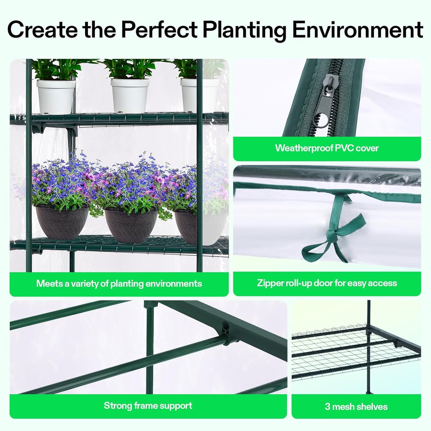 VIVOSUN Mini 4-Tier Greenhouse with Wheels, 27 x 19 x 63-Inch Reusable Portable Warm House with Clear PVC Cover and Shelf for Compact Garden and Small Backyards, with Wheels