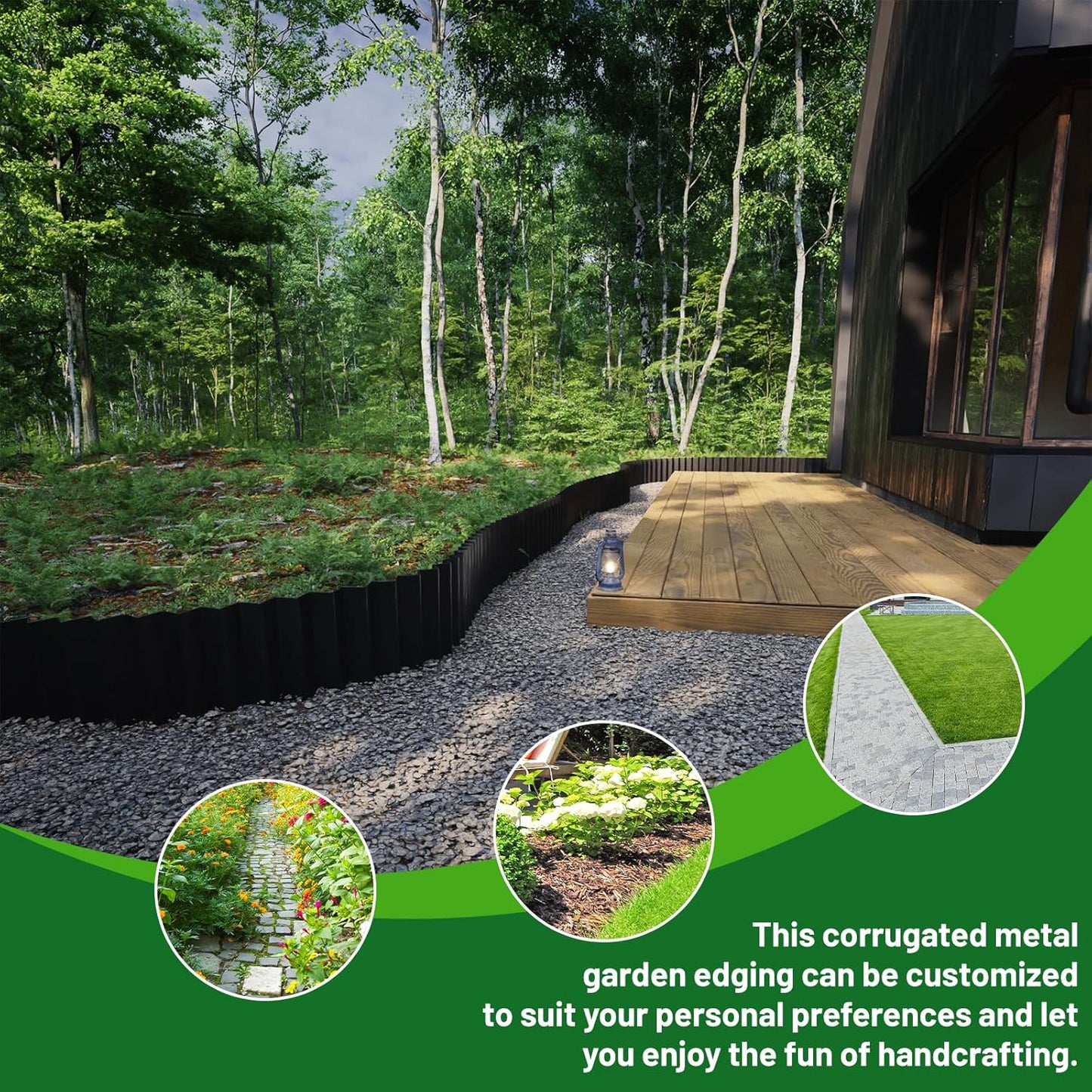 SnugNiture Corrugated Metal Garden Edging,6" x 20' Sturdy Lawn Edging Border,Landscape Edging Border for Lawn, Flower Bed,Garden and Yard(Black)