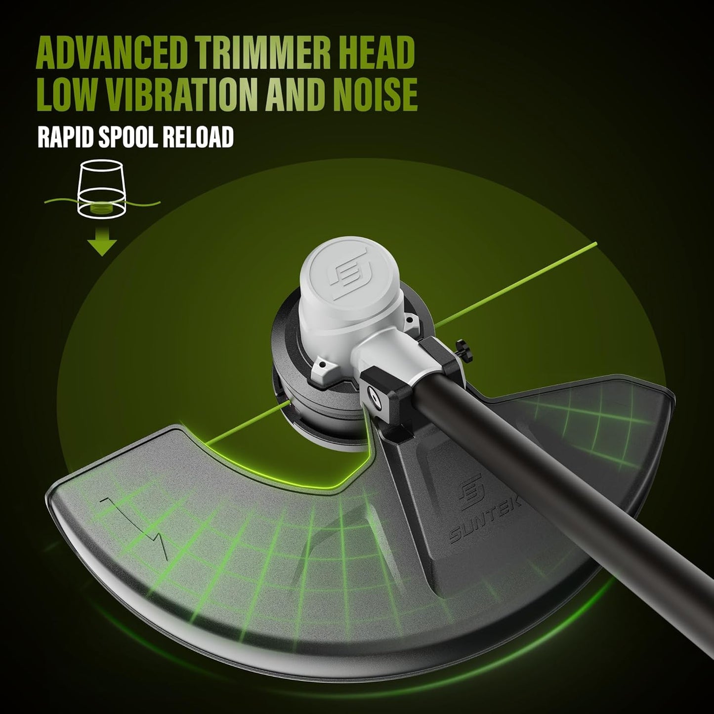 SUNTEK Electric String Trimmer Edger, 40V 15-Inch Brushless String Trimmer Cordless with 4.0Ah Battery and Fast Charger Included, 2-Speed Levels, Integrated Screen and APP Connection, Aluminum, Black