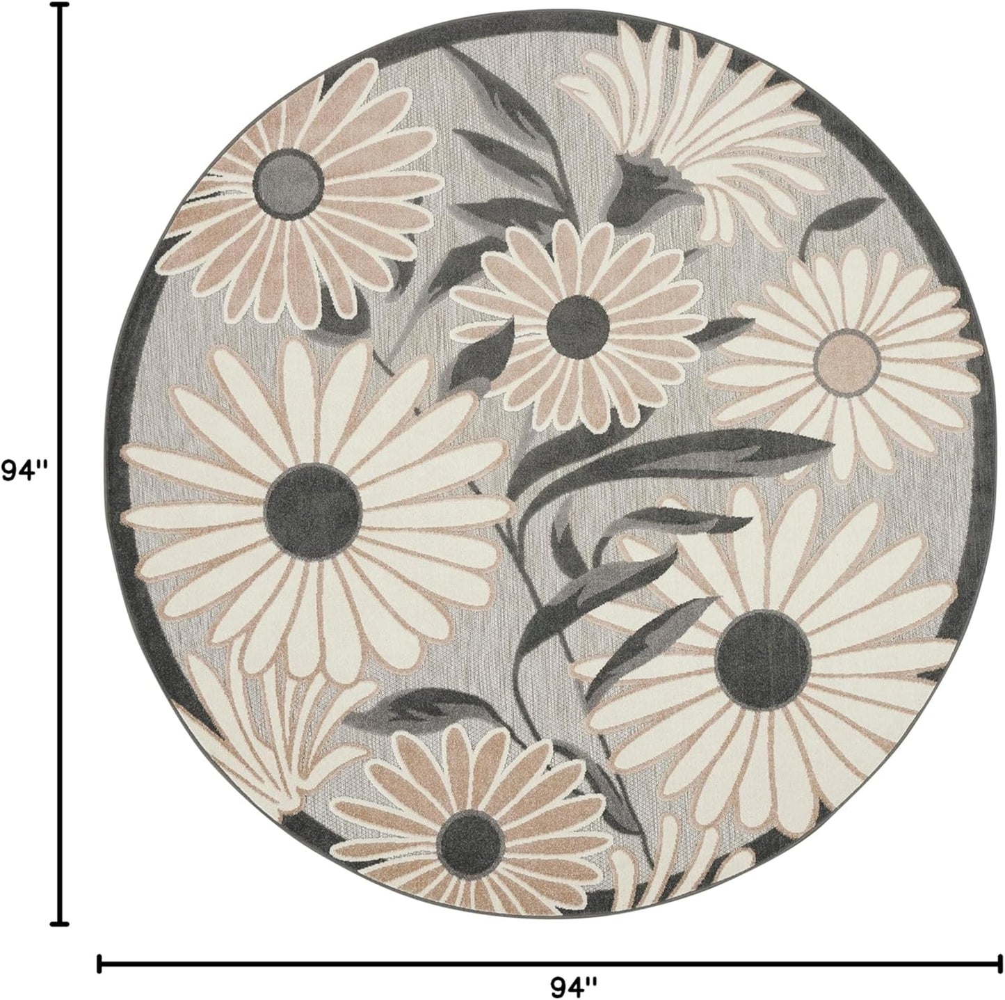 Nourison Home Aloha Indoor/Outdoor Beige 7’10” x Round Area Rug, Easy Cleaning, Non Shedding, Bed Room, Living Room, Dining Room, Backyard, Deck, Patio (8 Round)