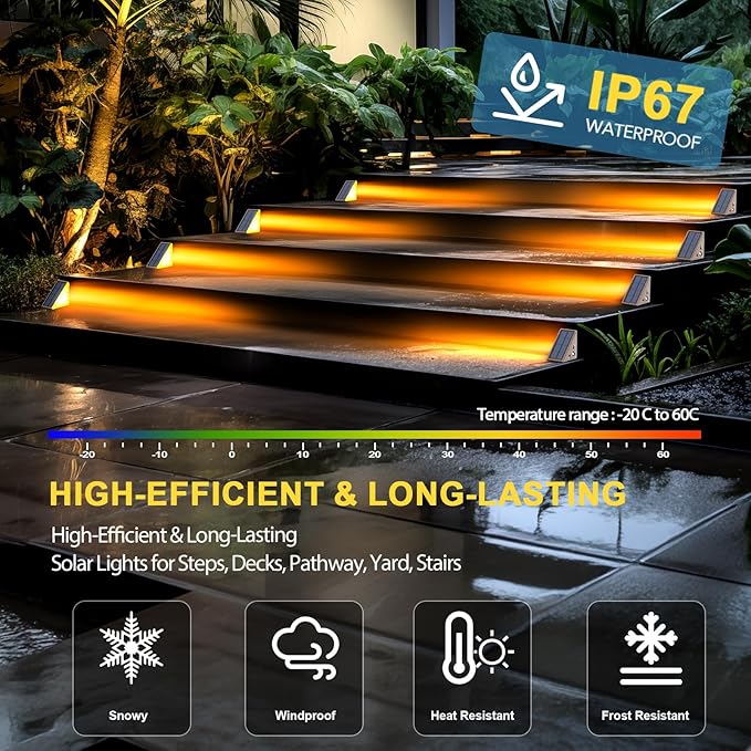 Solar Step Lights for Outside Waterproof IP67, Outdoor Stair Lights 2 Pack, Solar Stair Light Outdoor LED Outdoor Step Lights Decor for Deck, Front Step, Patio, Garden