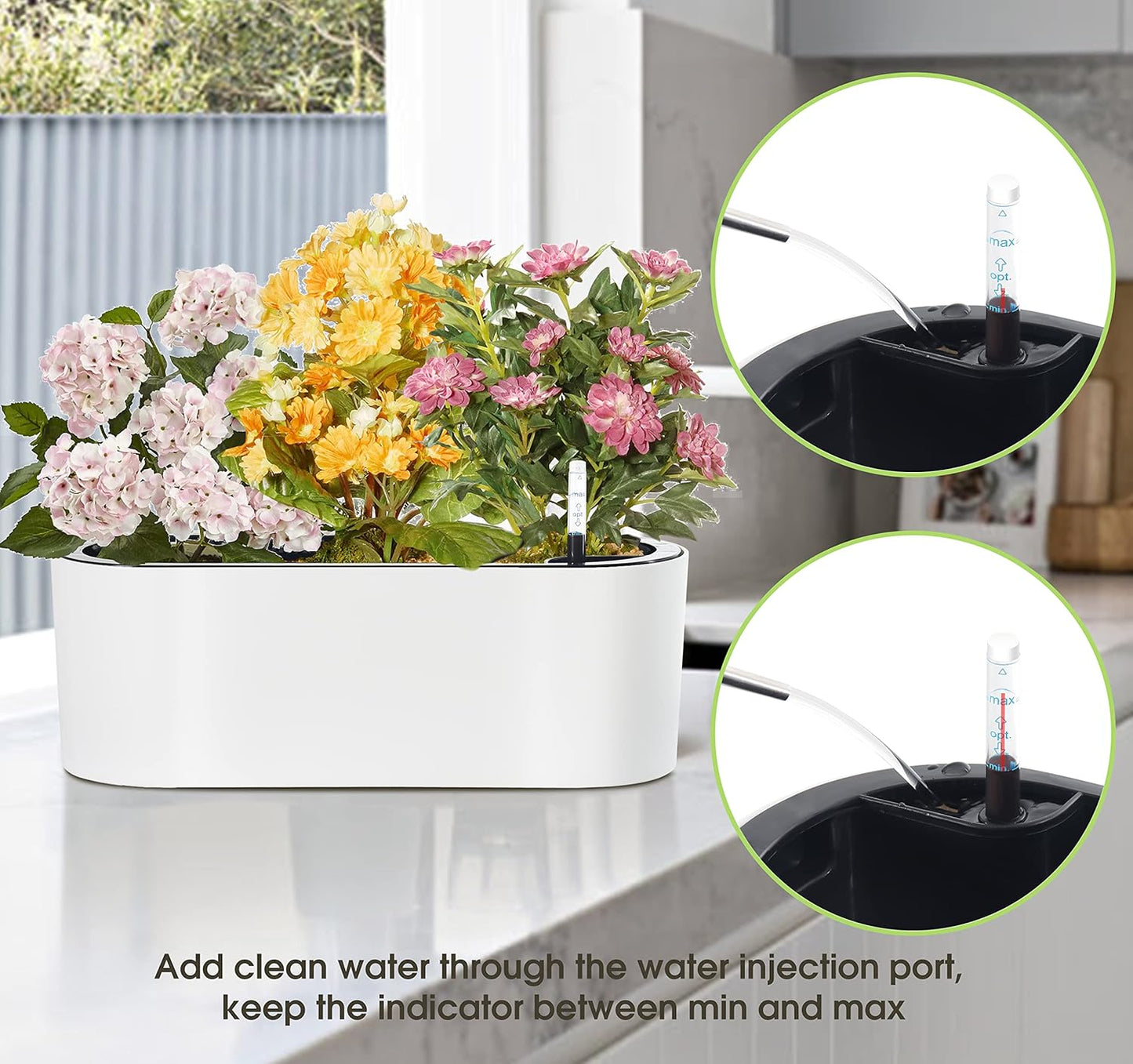 SAROSORA 16" Oval Self Watering Planter with Water Level Indicators for Plants & Flower Home Garden Outdoor Indoor Succulent | Herb pots | Window Box (1, Oval, White)